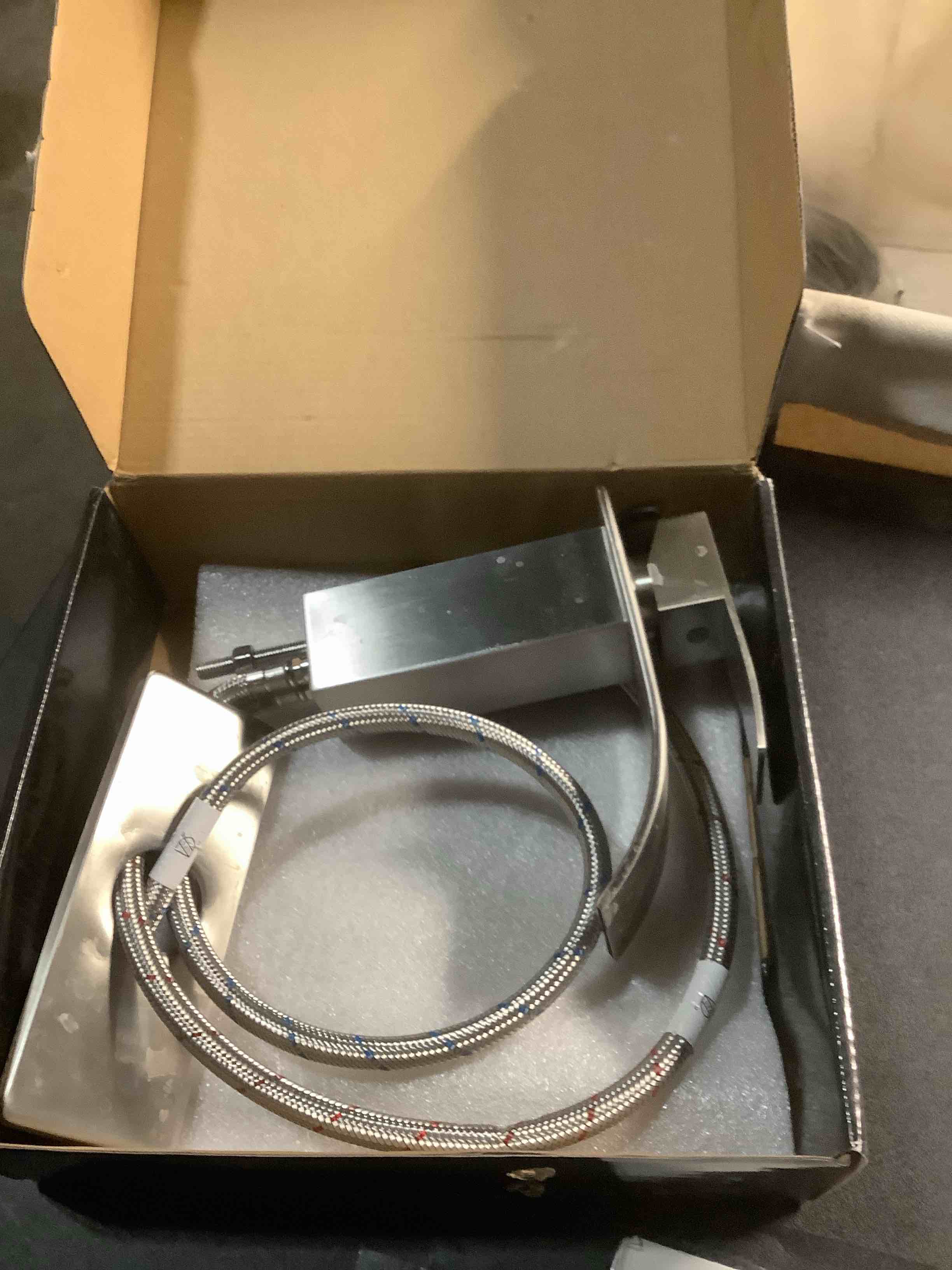 Condition photo showing As Is for Fransiton Brushed Nickel Waterfall Bathroom Faucet Lavatory Single Handle 1 or 3 Hole Bathroom Sink Faucet Washbasin Faucet with Deck and Pop-up Drain Short Brushed Nickel