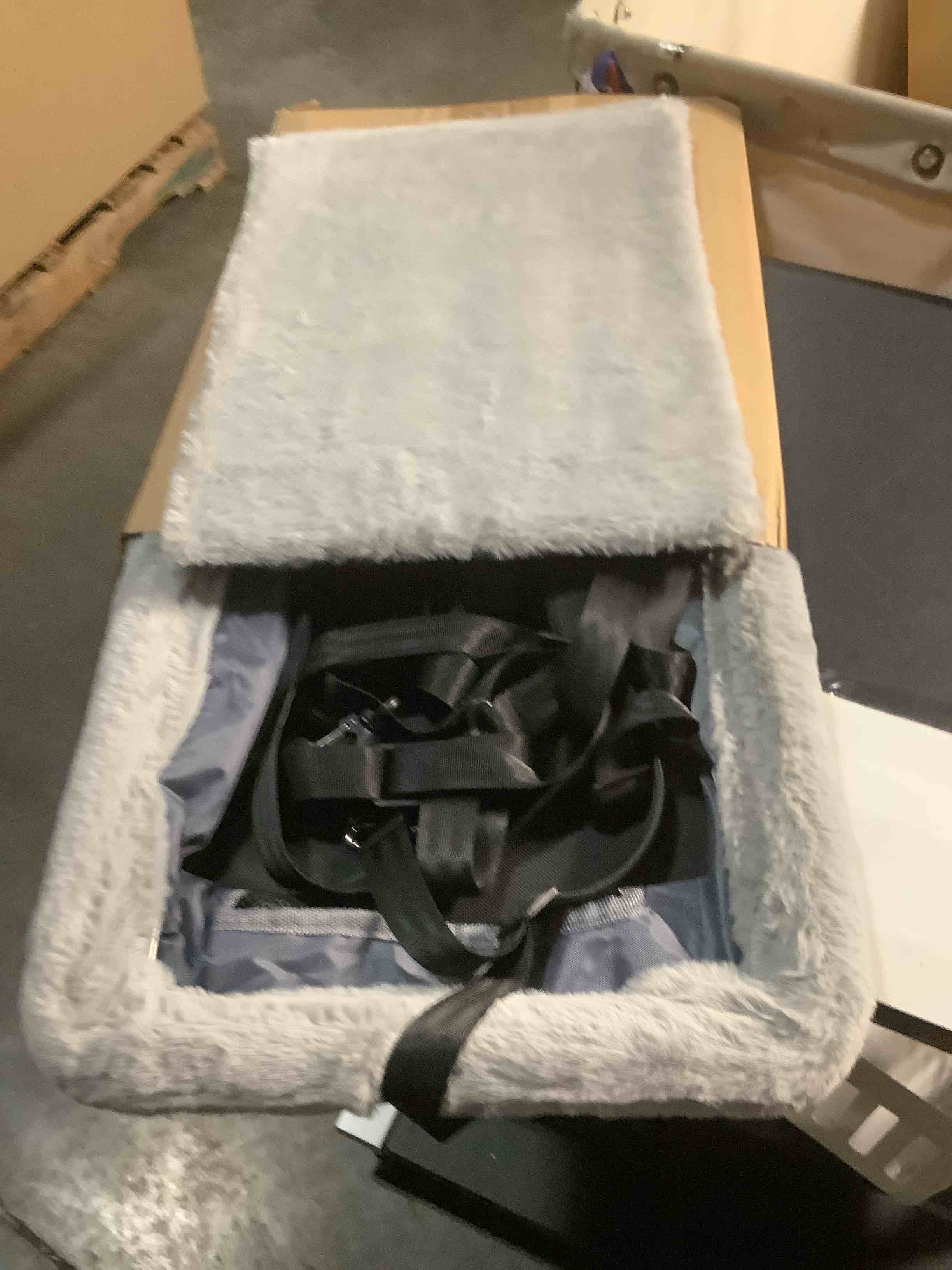 Condition photo showing Good Condition for JOEJOY Deluxe Dog Booster Seat with Sturdy Metal Frame and Safety Leash for Small Pets up to 20 lbs - Portable Puppy Dog Car Seat with Thick Cushion and Storage Pockets for Small Dogs, Black