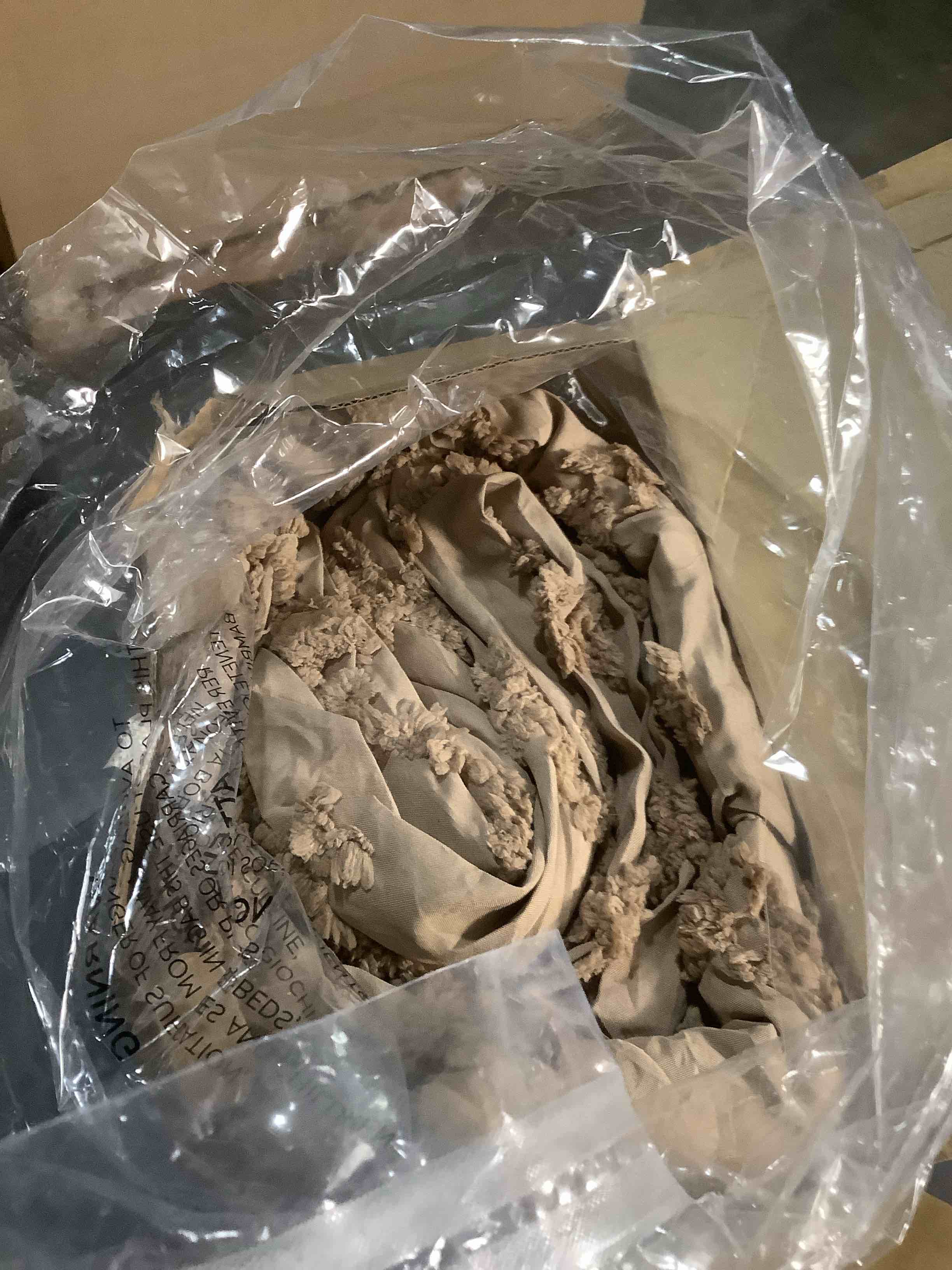Condition photo showing As Is for Bedsure Tufted Boho Comforter Set Queen Size - Light Brown Boho Bed Set, GentleSoft™ 3 Pieces Farmhouse Shabby Chic Embroidery Bedding, Gifts for Woman, Jacquard Queen Comforter for All Seasons Queen 10 - Light Brown - Elegant