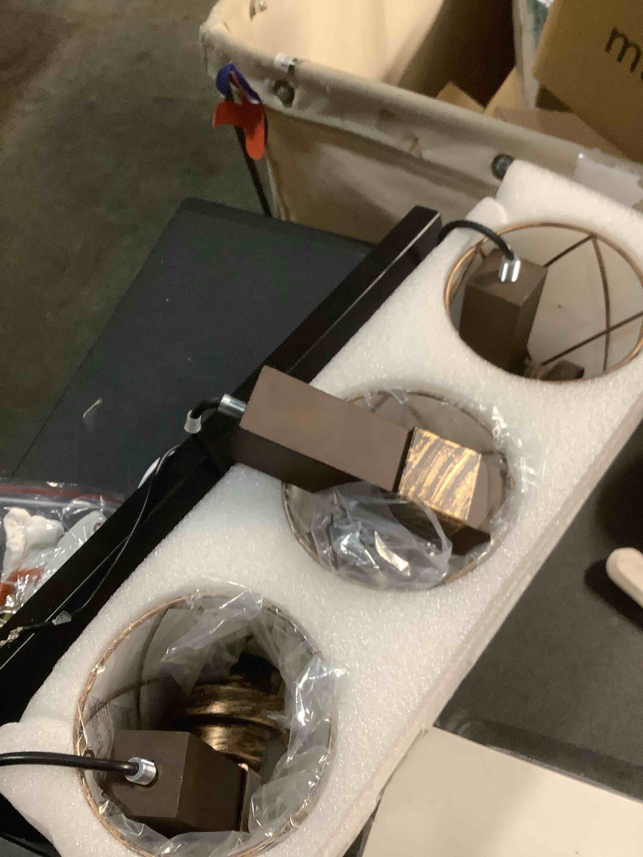 Condition photo showing Good Condition for Farmhouse Bathroom Vanity Light, 3-Light Wood Bathroom Light Fixtures Over Mirror, Black and Gold Industrial Vanity Lights with Metal Shade, Rustic Bathrooms Lighting for Living Room Bedroom Hallway Black Gold 3-Light