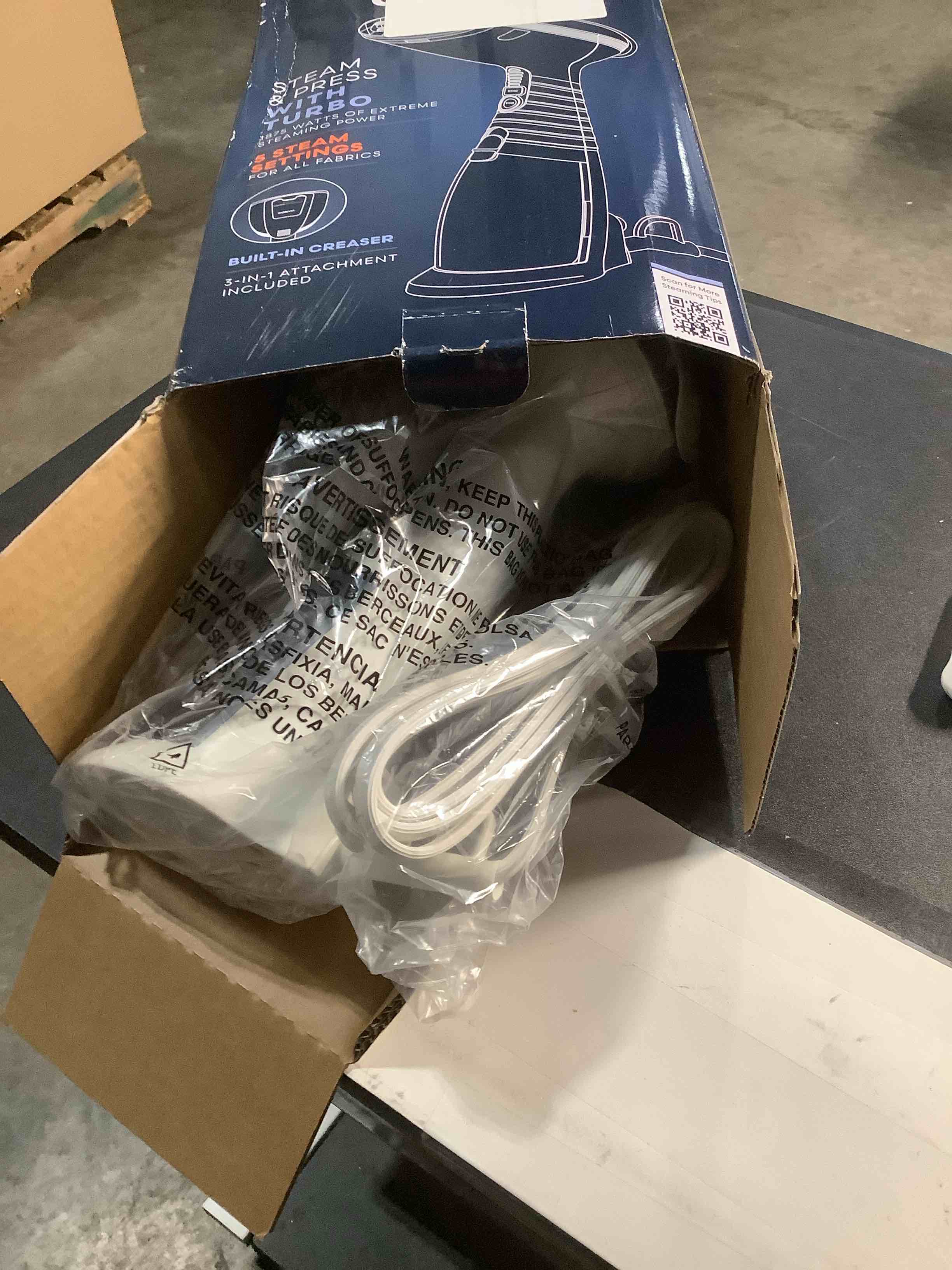 Condition photo showing Good Condition for Conair Handheld Garment Steamer for Clothes, Turbo ExtremeSteam 1875W Fabric Clothes Steamer, Portable Handheld Design, Strong Penetrating Steam, Blue