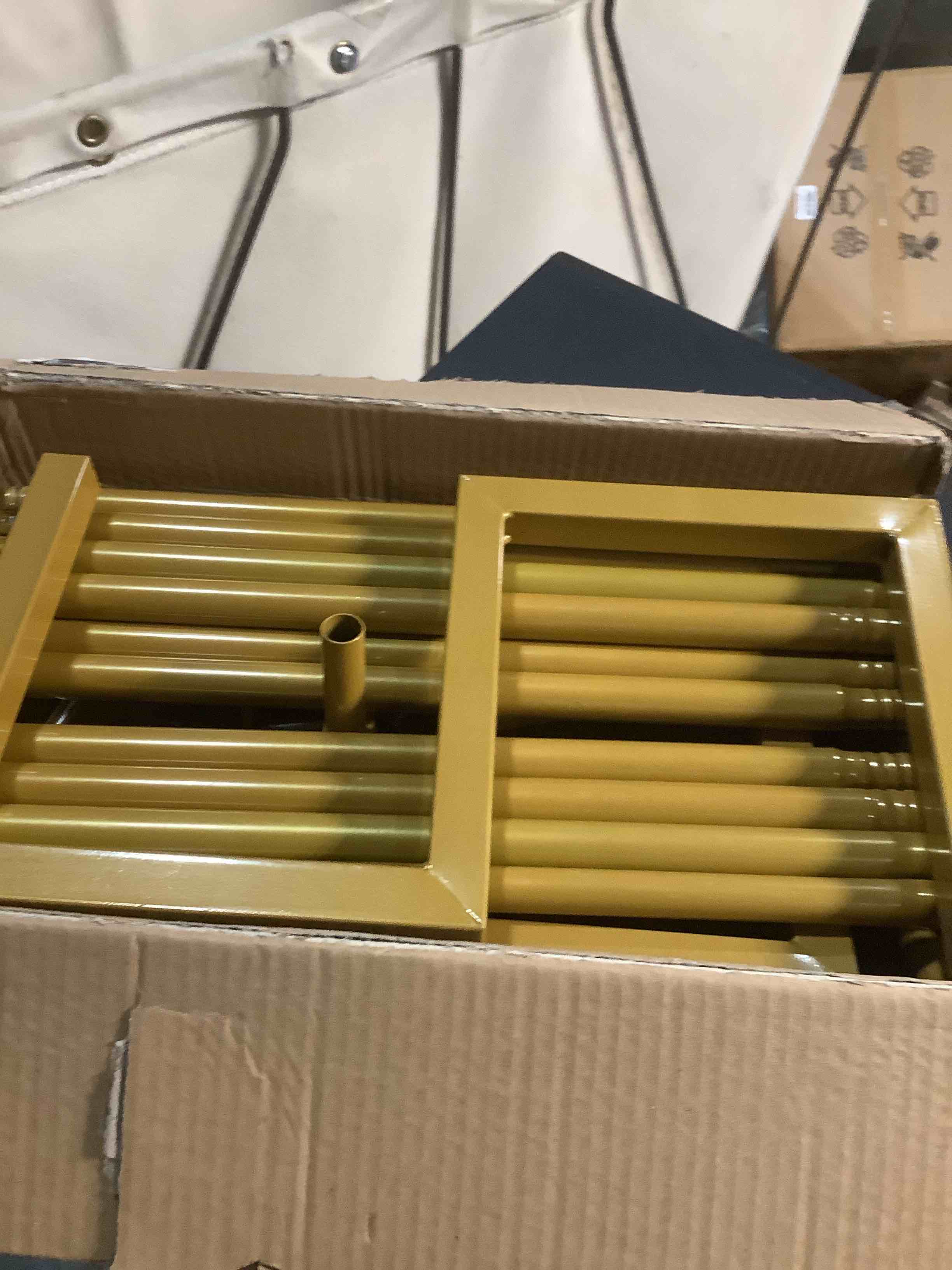 Condition photo showing Good Condition for 8.2FT x 8FT Backdrop Stand Heavy Duty with Base, Gold Portable Adjustable Pipe and Drape Backdrop Stand Kit, Over The Table Rod Stand with Clamps, Square Metal Arch Party Frame for Birthday Decor Matte Gold