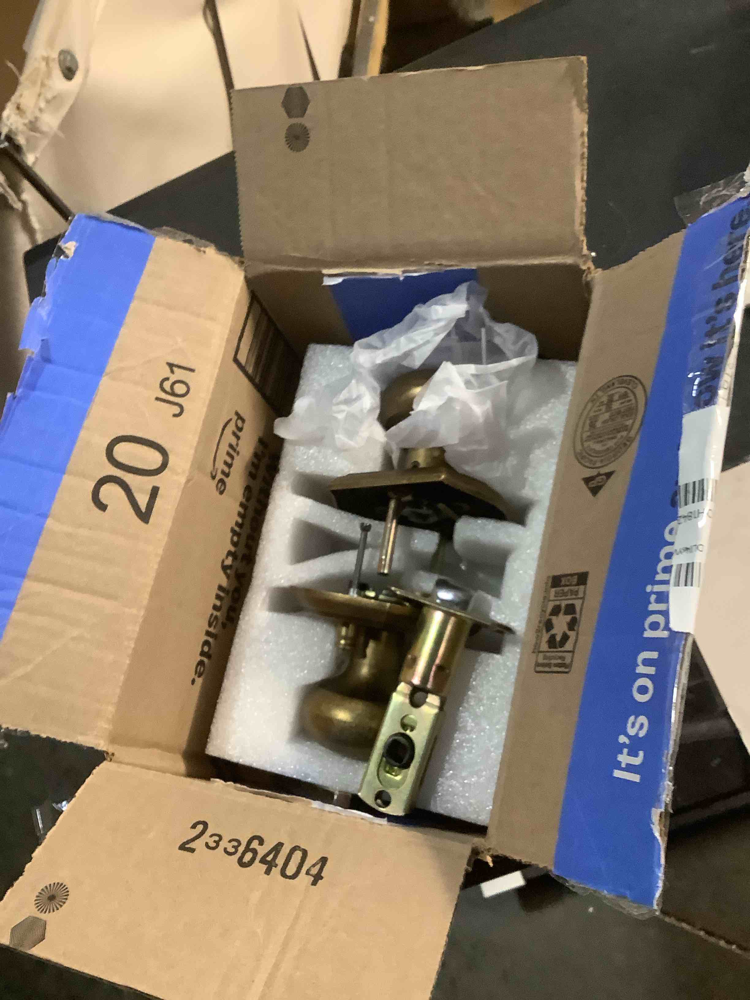 Condition photo showing As Is for Door Knobs Interior, Classic Decorative Antique Brass Privacy Door Knob Perfect for Bedroom or Bathroom Doors, Durable Stylish Hardware for Indoor Use- 1 Pack Vintage Antique Brass Privacy