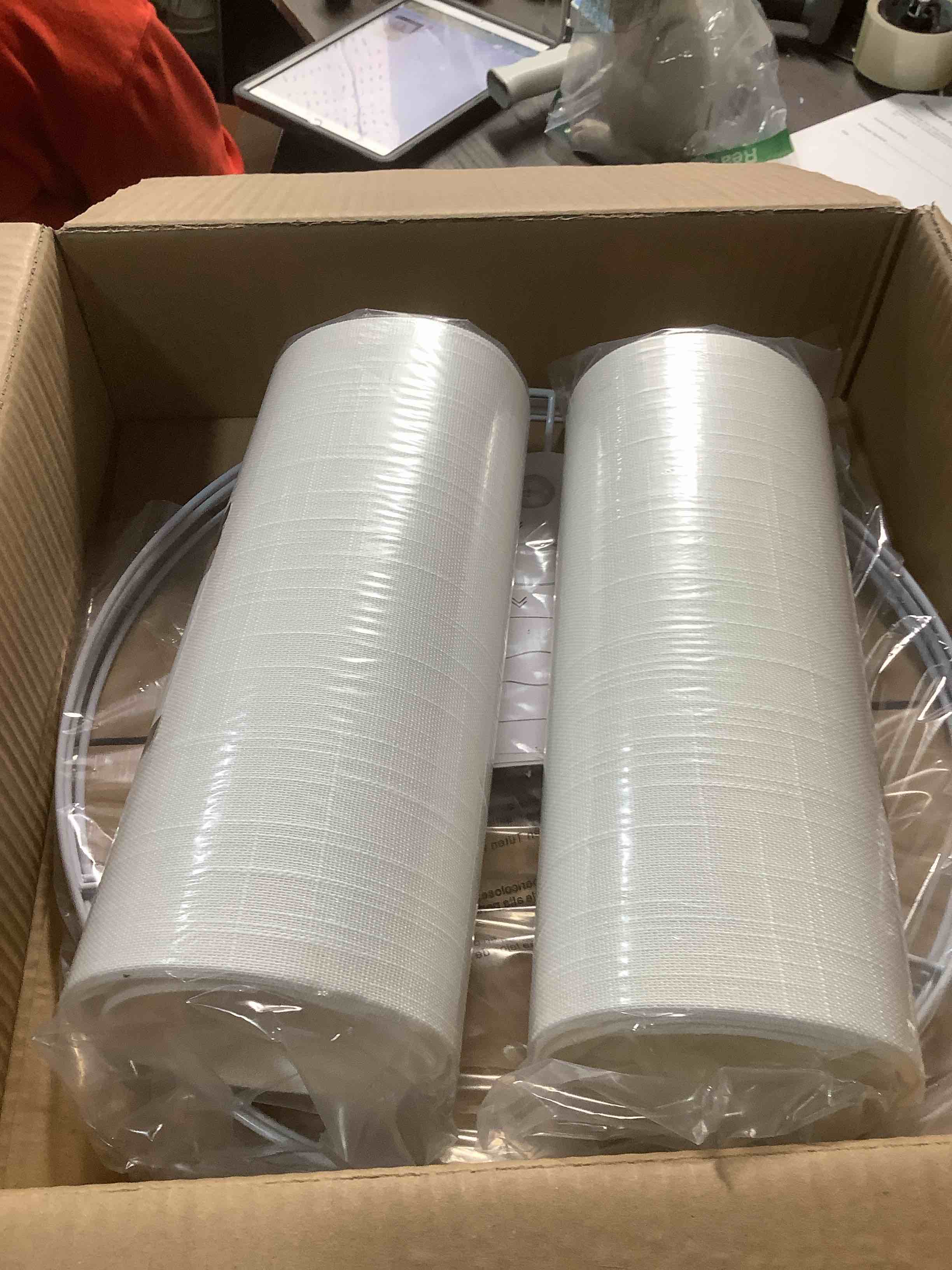 Condition photo showing Good Condition for Set of 2 Pure White Linen Drum Lamp Shade 13" Top x 13" Bottom x 10" High (Spider) Contemporary Lamp Shades for Table Lamps & Bedside Lamps Replacement Lampshade - GO&SO - Assembly is Required 13*13*10 inch-2 Pack White-Texture