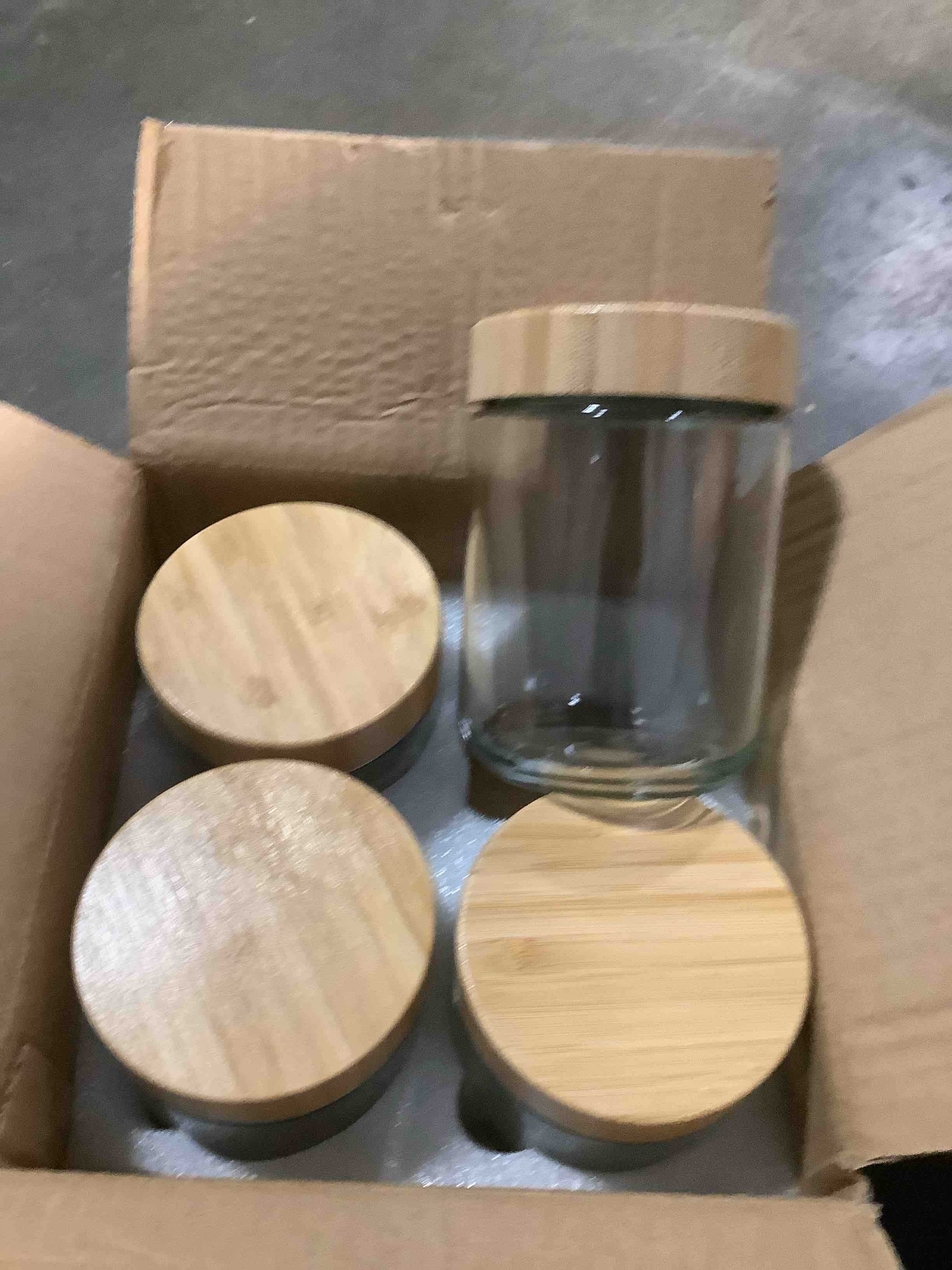 Condition photo showing Good Condition for NETANY 4-pack 16oz Glass jars with Airtight Lids, Overnight Oats Containers with Bamboo Lids, Wide mouth Mason Salad jars, Glass Food Storage Containers for Snacks Yogurt Spice Sugar Natural-16oz