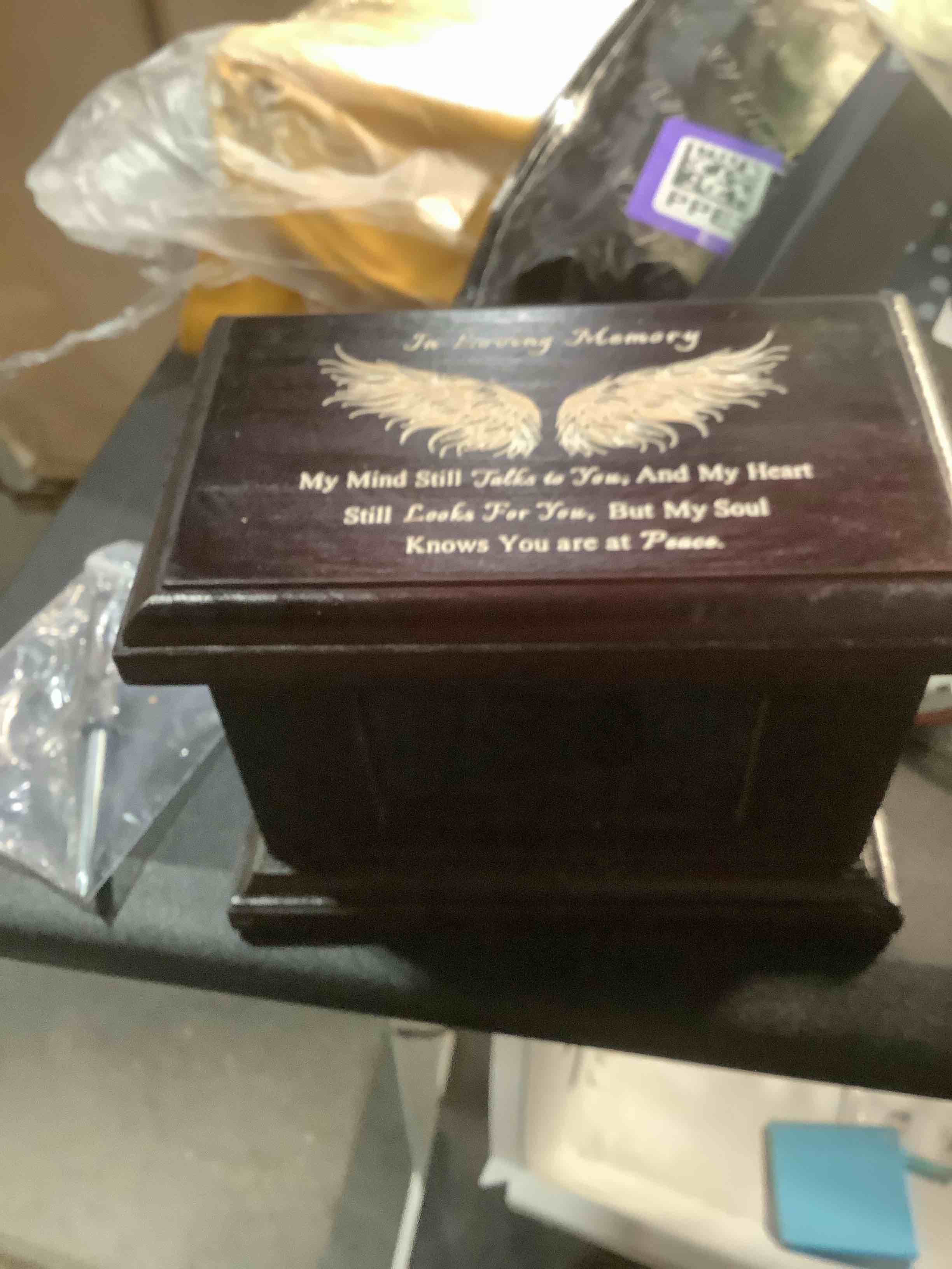 Condition photo showing Good Condition for 5.5 Inch Small Wooden Memorial Urn with Photo Frame, Keepsake Urn Box for Human/Pet Ashes - Wing 5.5 Inches - Wing