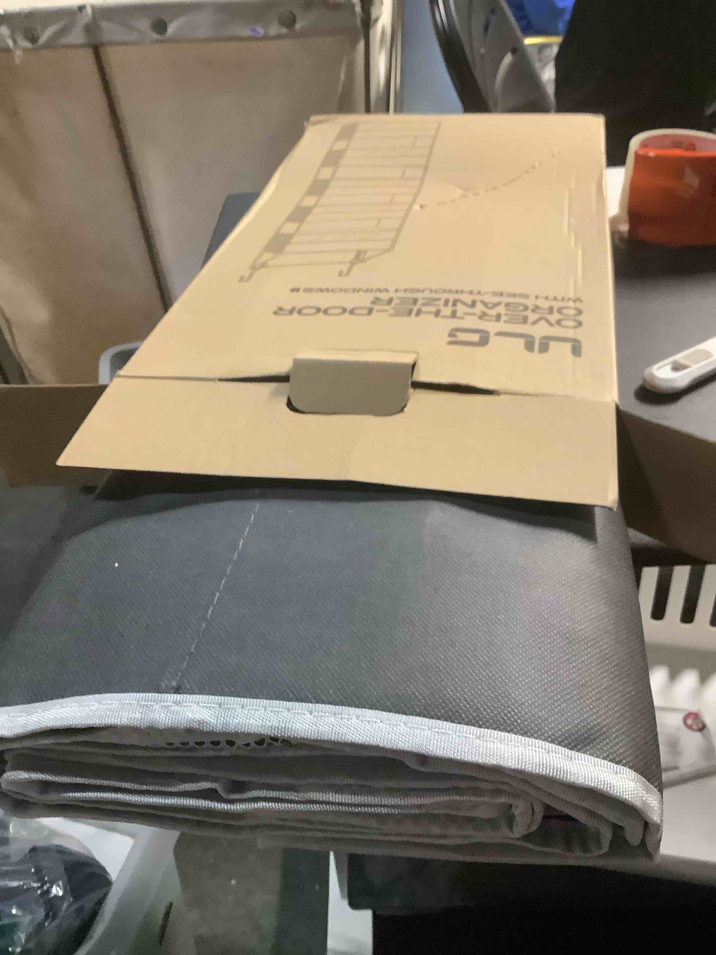 Condition photo showing Good Condition for ULG 1 Pack Over Door Organizer with 5 Large and 10 Mesh Side Pockets, 44 lbs Weight Capacity Hanging Storage with Clear Window Kids Toys, Shoes, Diapers, Dark Grey, 5 Layers Dark Grey 1 Pack-5 Tier