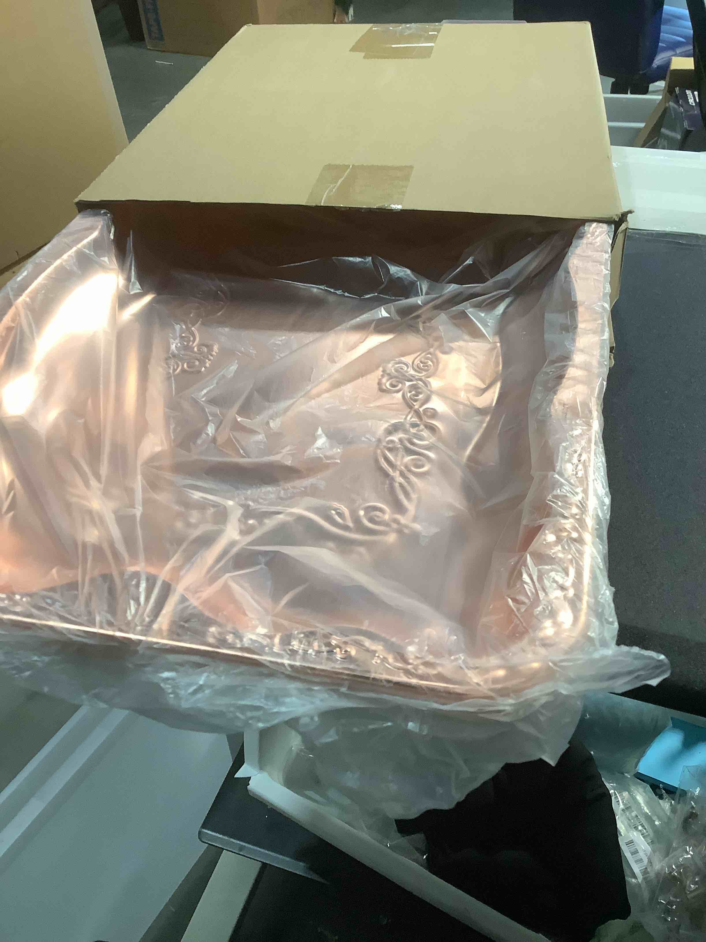 Condition photo showing Good Condition for 4 Pack Rose Gold Serving Trays Set for Party, Butterfly Floral Rose Gold Platter Engraved Mirror Tray, 15.8 x 11.6 Inches Elegant Metal Plate for Christmas Food Appetizer Cookies Desserts 4 Rose Gold