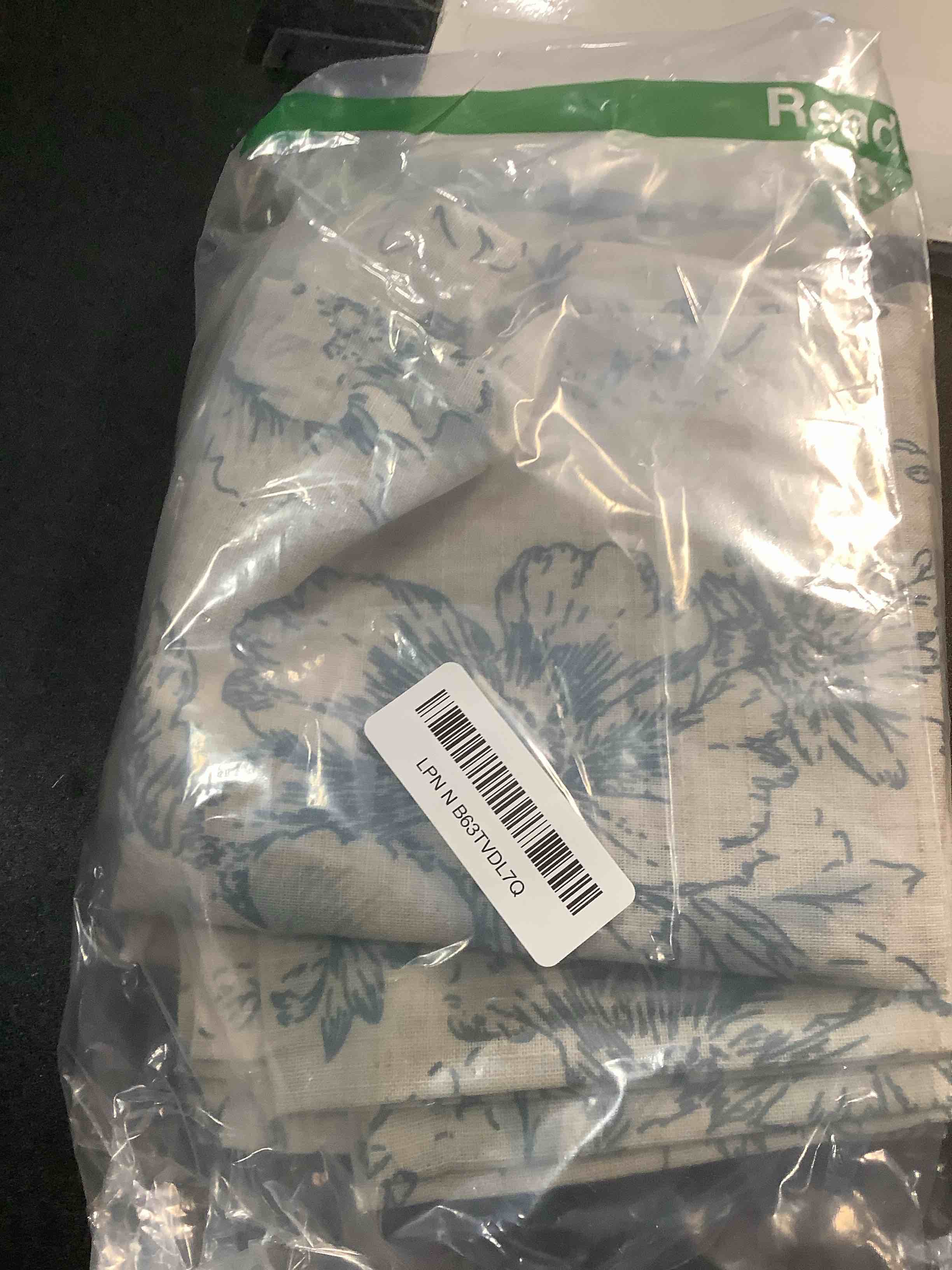 Condition photo showing Good Condition for jinchan Floral Kitchen Curtains Set Linen Tier Curtains and Valance Farmhouse Drapes for Small Windows 24 Inch Length for Cafe Living Room Bathroom Rod Pocket 3 Pieces Set Blue on Linen 26"W x 24"L (Pack of 3) Floral Blue on Linen