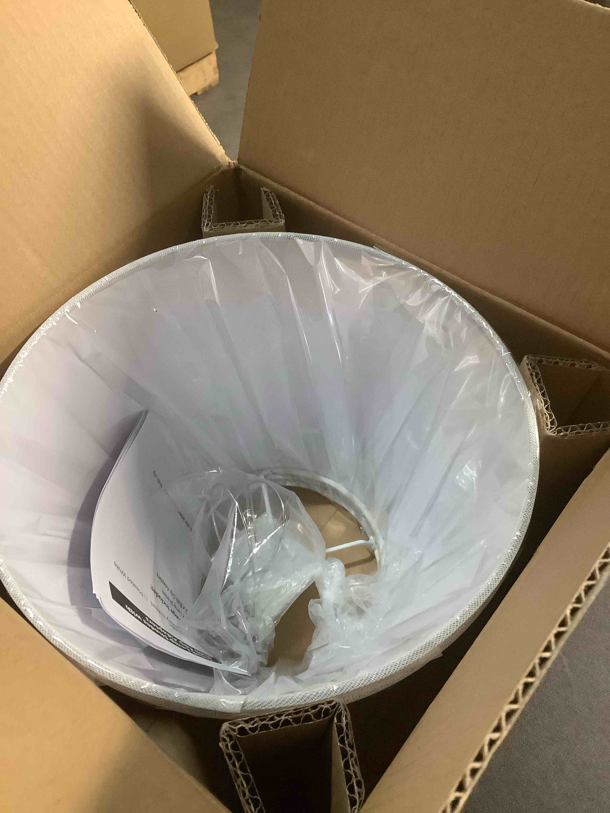 Condition photo showing Good Condition for Small Lamp Shades Set of 2, 5.5" Top x 10" Bottom x 6.6" High, Small White Lamp Shades for Table Lamps, Fabric Lampshade Replacement for Bedside Lamp, Wall Sconces, Spider, Clip on Adapters Included