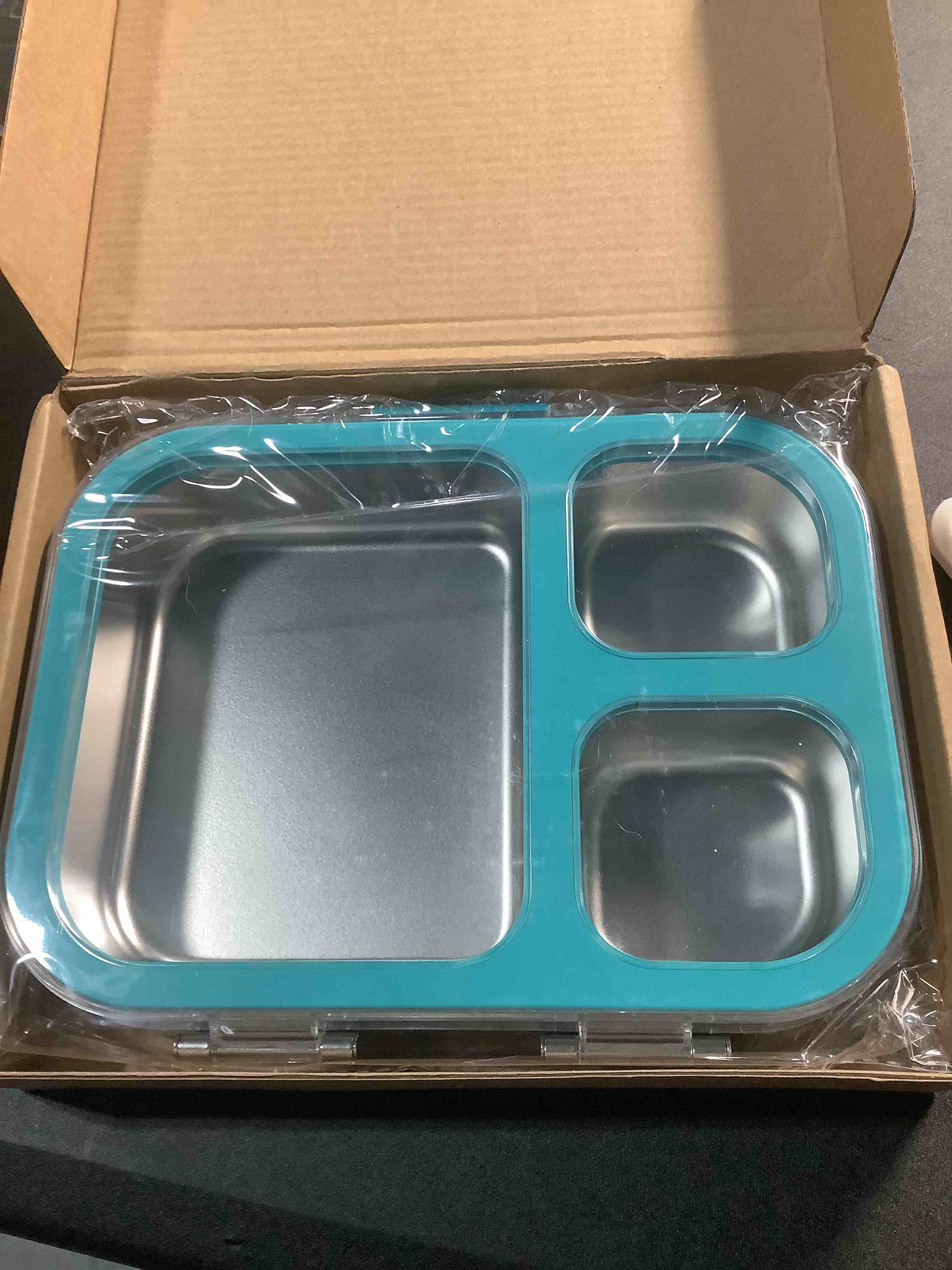 Condition photo showing Good Condition for Stainless Steel Lunch Box, 3 Compartments Metal Bento Box for Kids Adults, Leak-Proof Lunch Box for School Office, Dishwasher Safe, BPA-Free, Tritan Lid, Blue