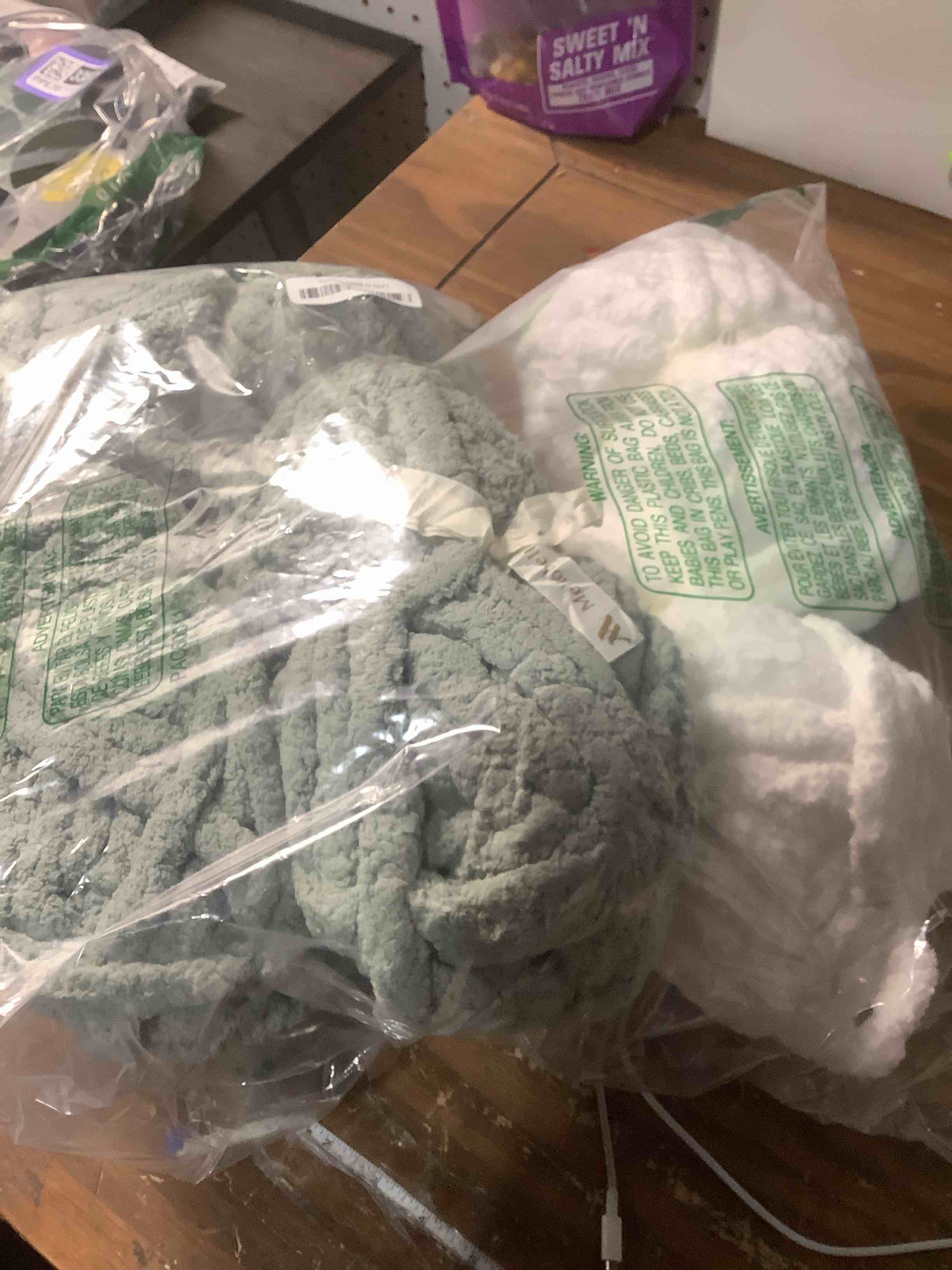 Condition photo showing Good Condition for Jumbo Chenille Chunky Yarn for Crocheting - Super Bulky Fluffy Chunky Yarn for Hand Knitting - Extra Thick Soft Blanket Big Yarns 8 Jumbo Pack (27yds,8 oz Each Skein) 8 Pack Pure White&Sage Green