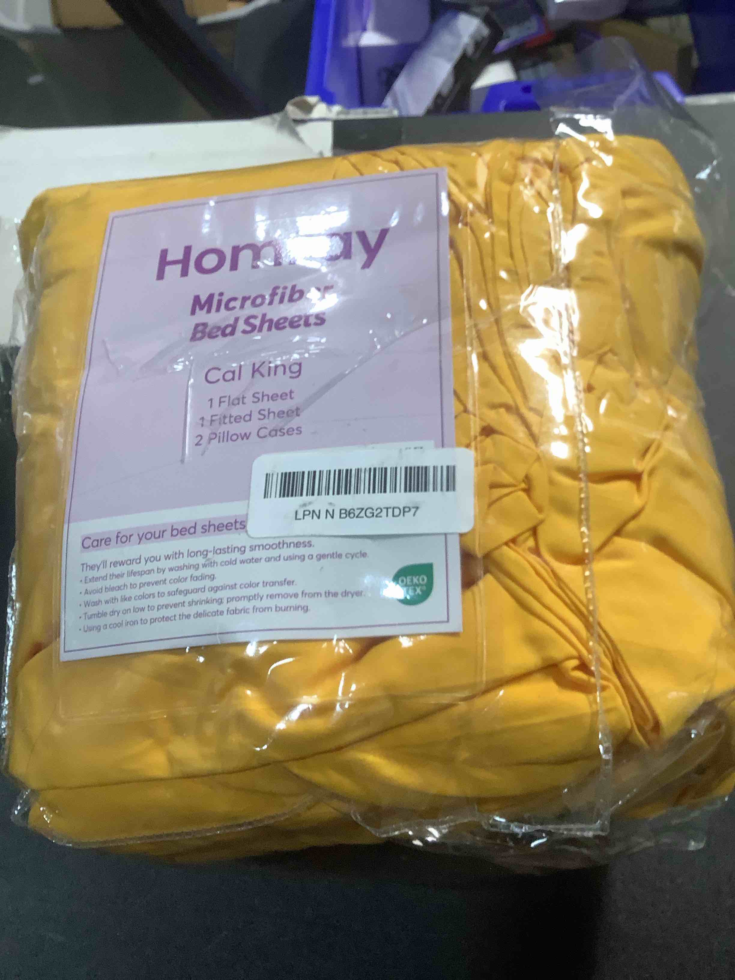 Condition photo showing Good Condition for California King Size Bed Sheet Set - 4 Piece Soft Microfiber Sheets with Deep Pockets, Cooling Technology, and Wrinkle-Free Pillowcase. Hotel-Quality, Durable Bedding, Spectra Yellow Spectra Yellow California King
