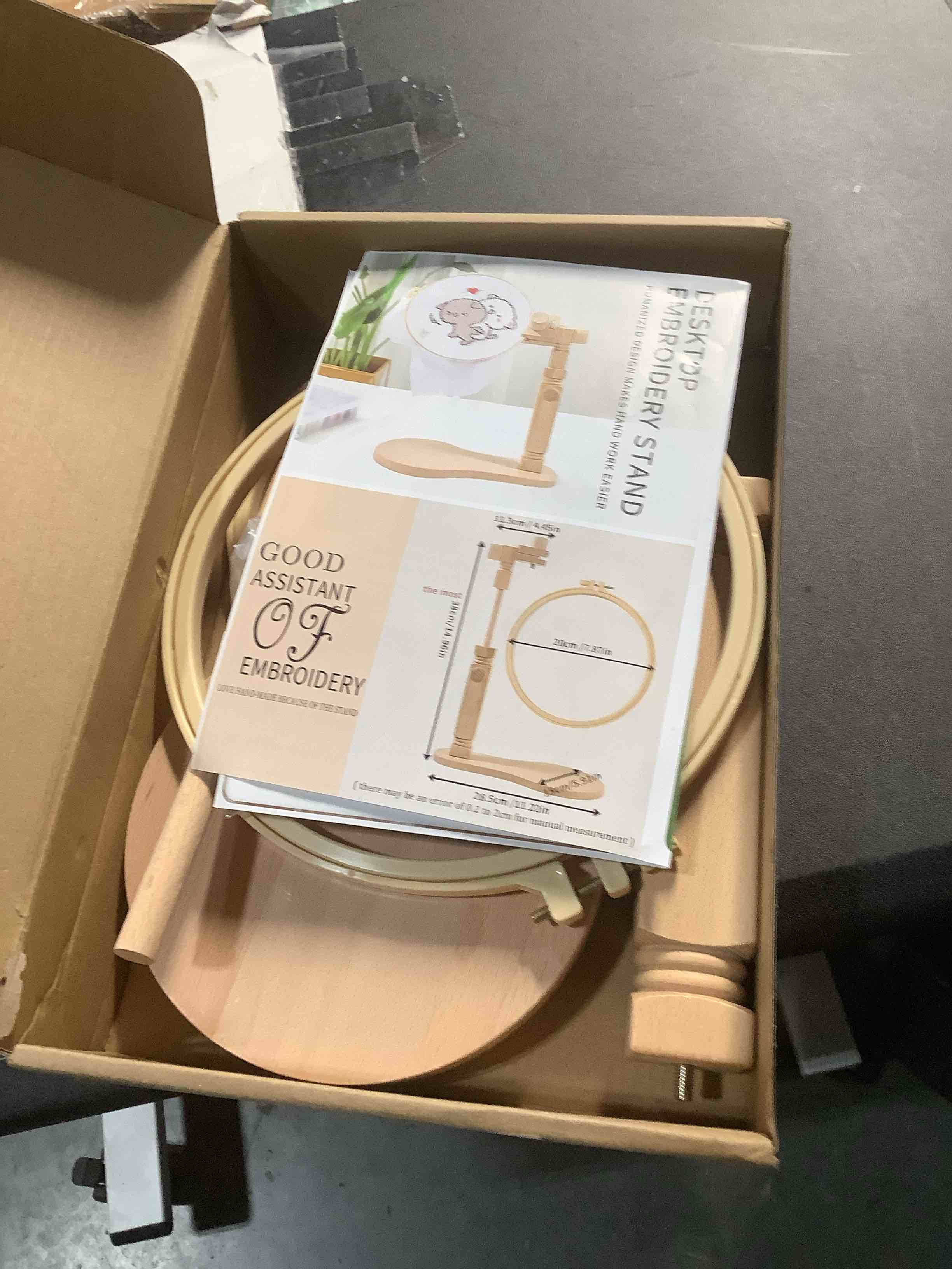 Condition photo showing Good Condition for Rotated Adjustable Embroidery Frame Stand, Pletpet Embroidery Hoop Stand Desk Clamp with 2Pcs Embroidery Hoop 7.9 in+6.5 in - for Arts Crafts Sewing Needlework Embroidery Supplies