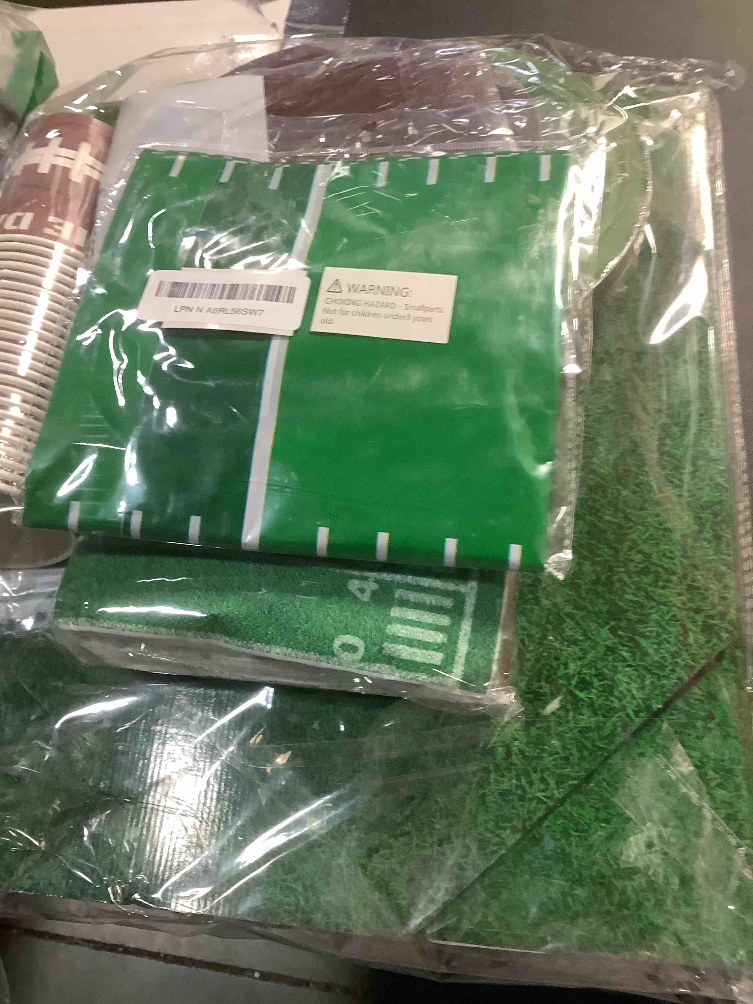 Condition photo showing Good Condition for Football Party Decorations Serves 24 - Game Day Supplies Kit with Large Snack Tray, Disposable Plates, Banner, Tablecloth, Cups, Napkins for Birthday & Tailgate