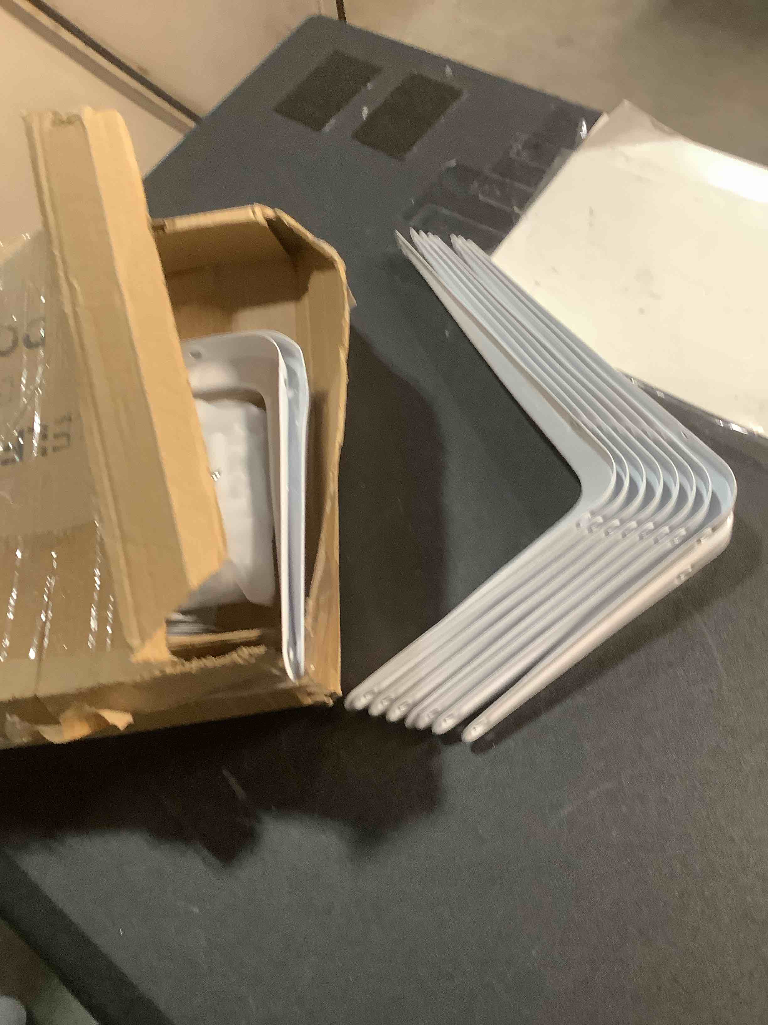 Condition photo showing Good Condition for 48 PCS 6 x 8 Inch White Shelf Brackets with Mounting Screws, Heavy Duty Wall Angel Corner Brace Shelving Brackets, L Bracket for Shelves
