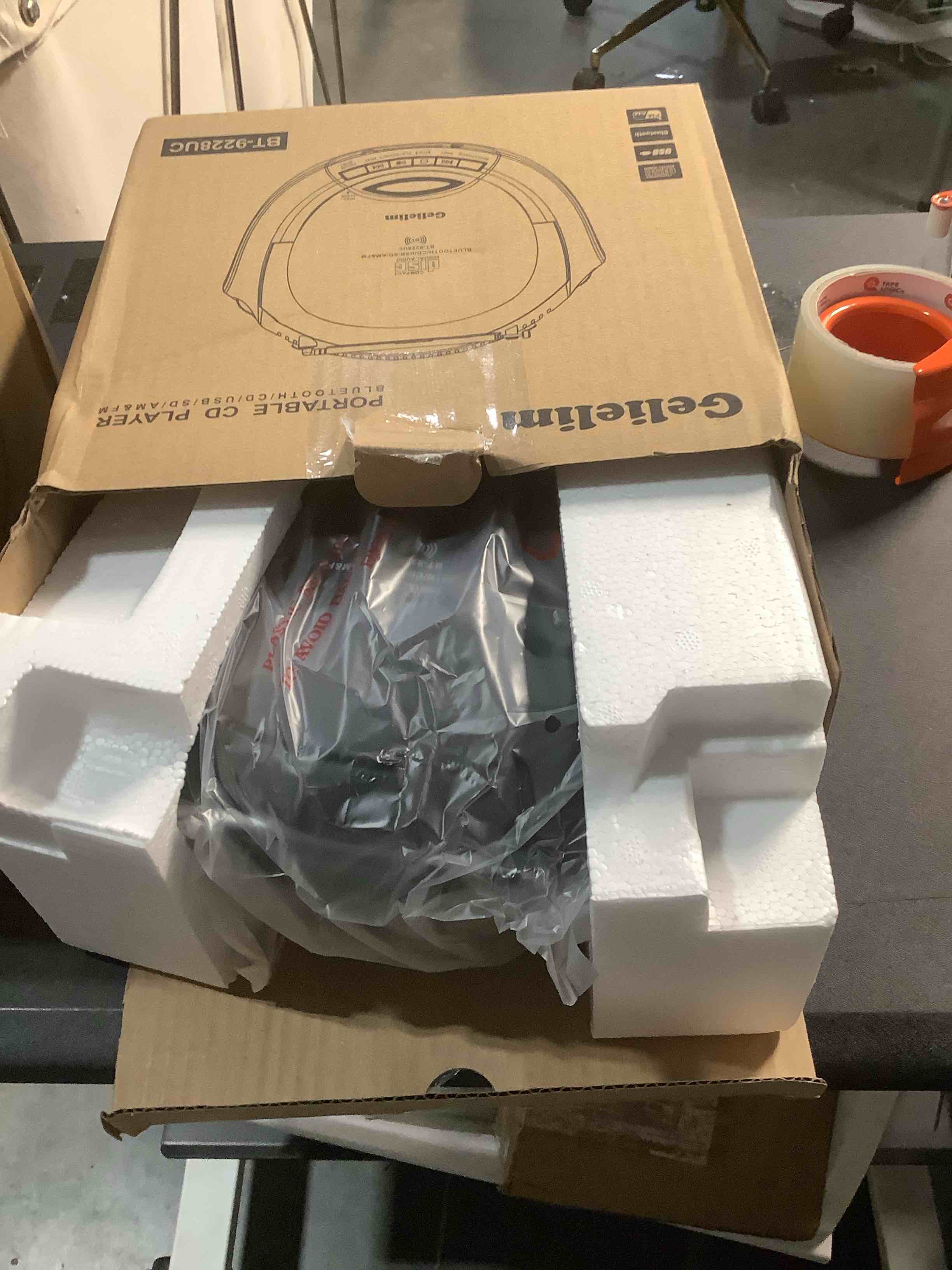 Condition photo showing Good Condition for Gelielim Portable CD Players for Home, CD Boombox with AM/FM Stereo Radio, Bluetooth, USB, SD Card, MMC Drive, Aux-in, Headphone Jack,LCD Display, Boom Box CD Player AC/Battery Operated – Black