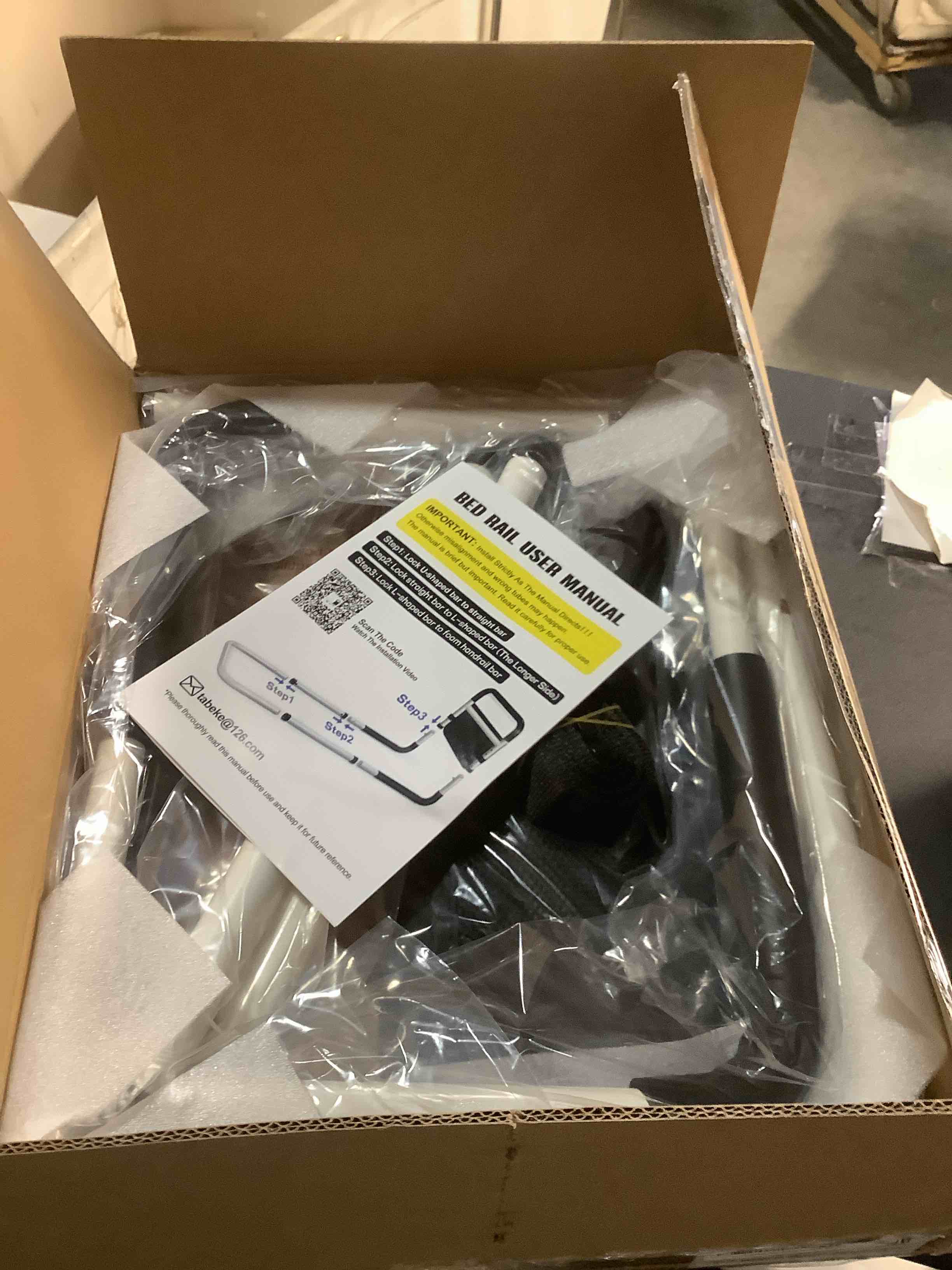 Condition photo showing Good Condition for TABEKE Bed Rails for Elderly Adults, Adjustable Bed Assist Rails for Seniors, Portable Bed Support Bar Mobility Assistant with Foam Handle & Double Side Storage Bag Fits King, Queen, Full, Twin Bed White