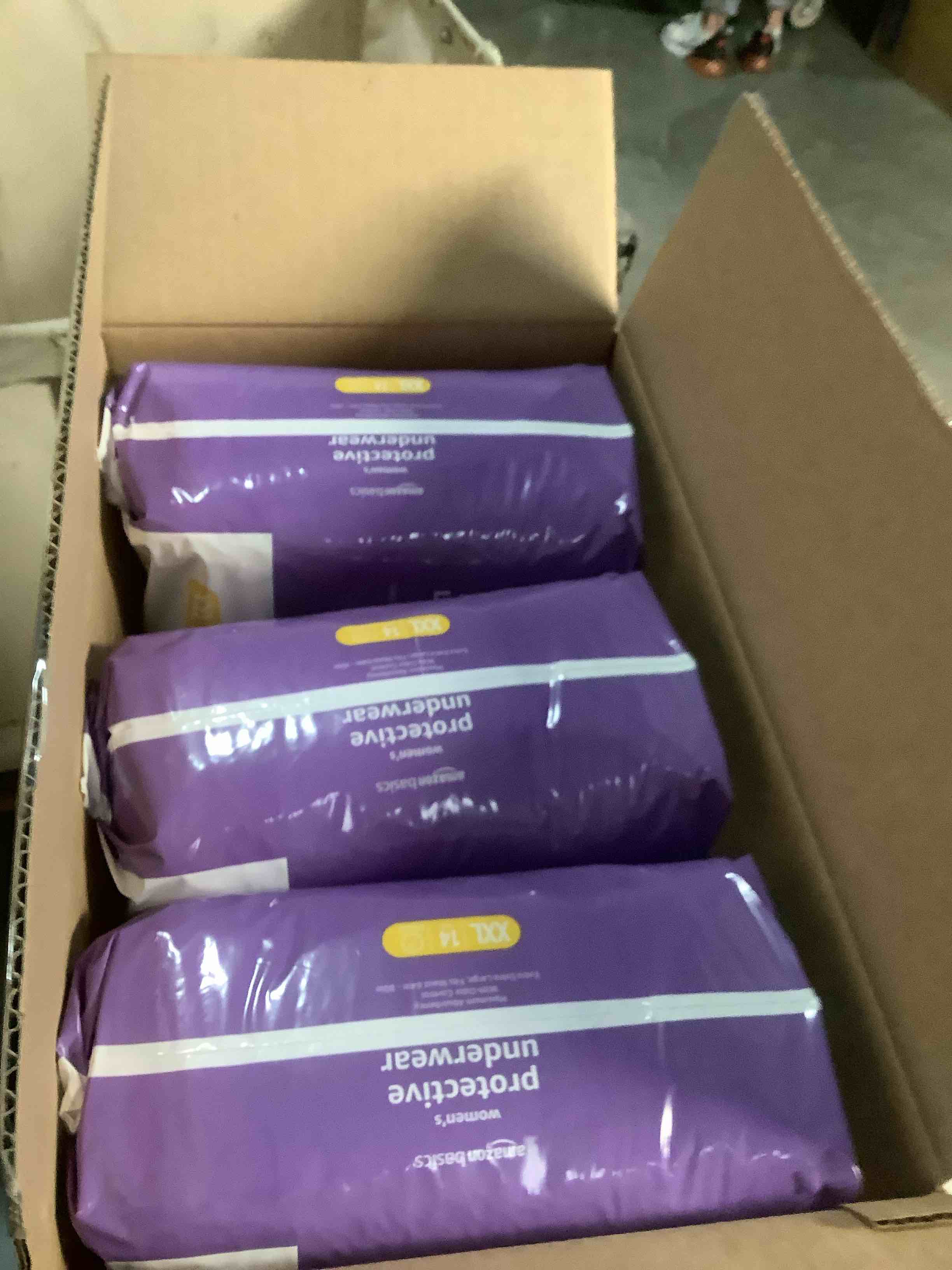 Condition photo showing Good Condition for Amazon Basics Incontinence Underwear for Women, Protective, Disposable, Postpartum, Maximum Absorbency, XX-Large, Lavender, 42 Count (3 Packs of 14) XX-Large 42.0