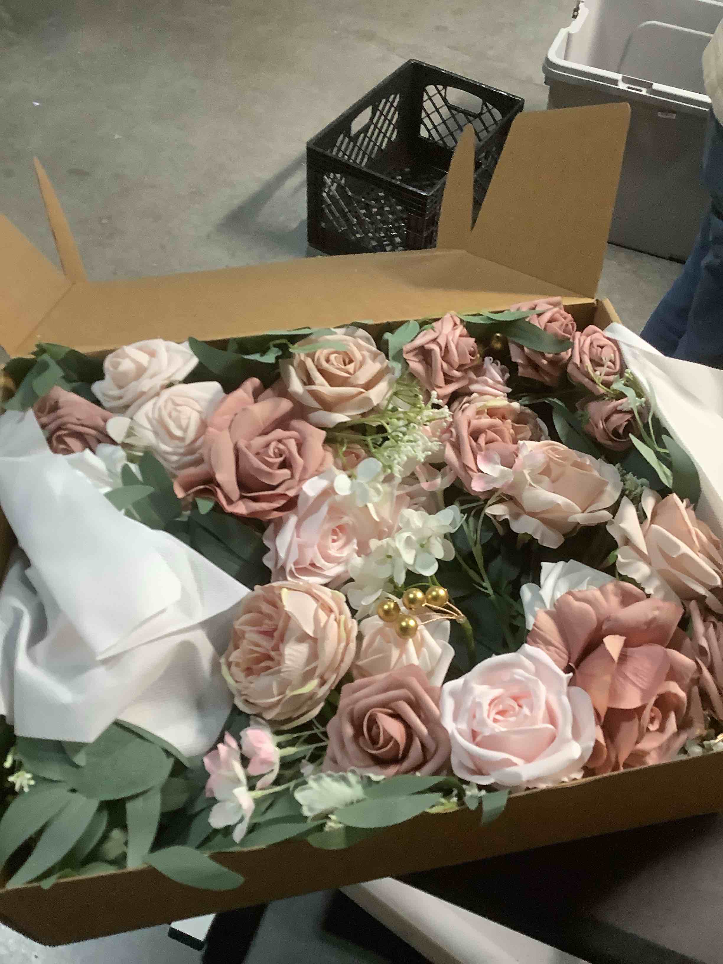 Condition photo showing Good Condition for Ling's moment Pink Artificial Wedding Arch Flowers Kit Pack of 4, 2pcs Hanging Flower Arrangement 2pcs Chiffon Drapes Ceremony Reception Spring Silk Rose Arbor Backdrop Floral Garden Outdoor Decor Pk-dusty Rose & Cream