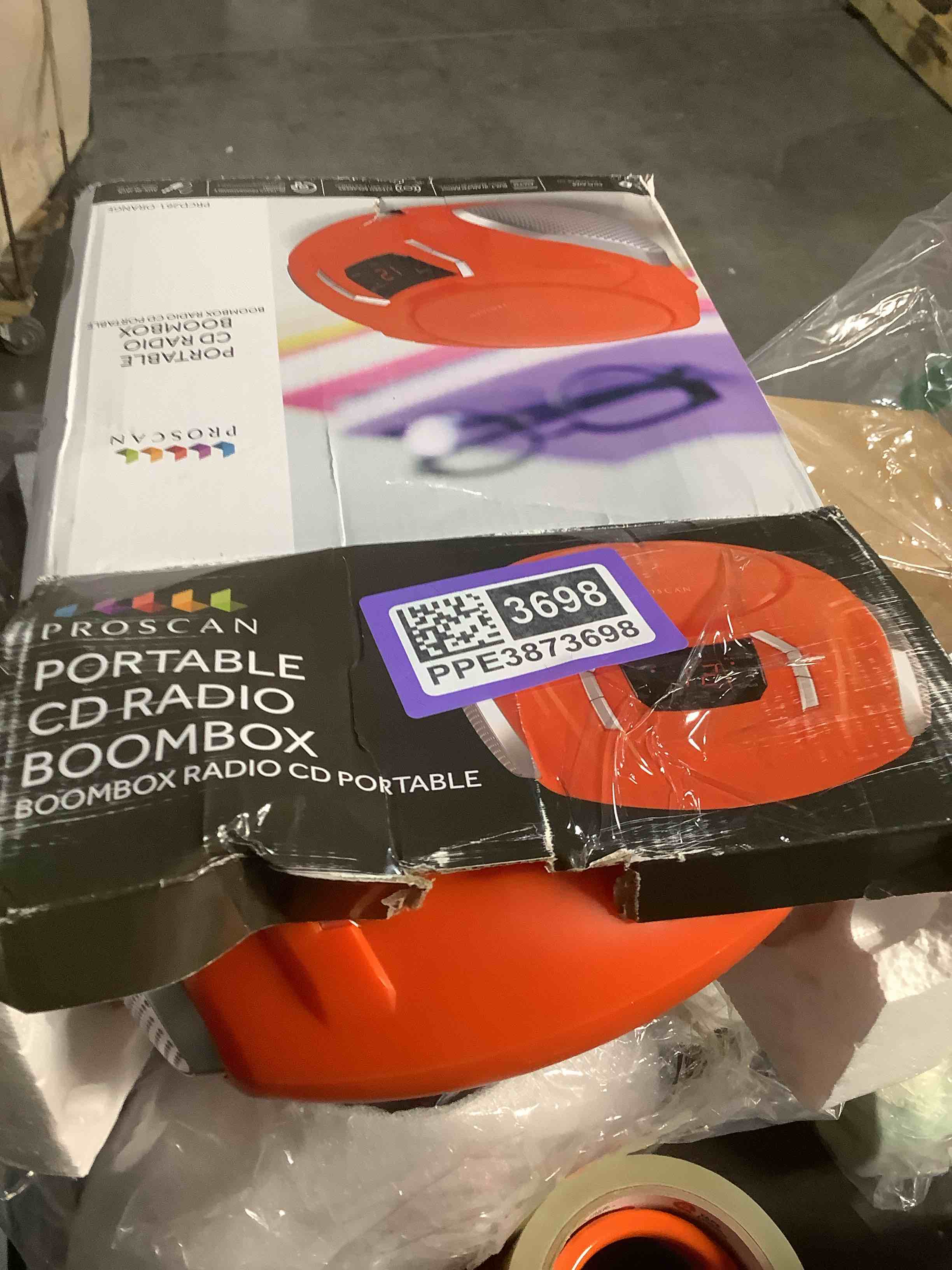 Condition photo showing Good Condition for Portable CD Player Boombox with AM/FM Radio + Built in Speakers + Aux Input to Phone/Headphones/Any Audio - CD Players for Home Using AC Adapter or C Batteries (Orange)