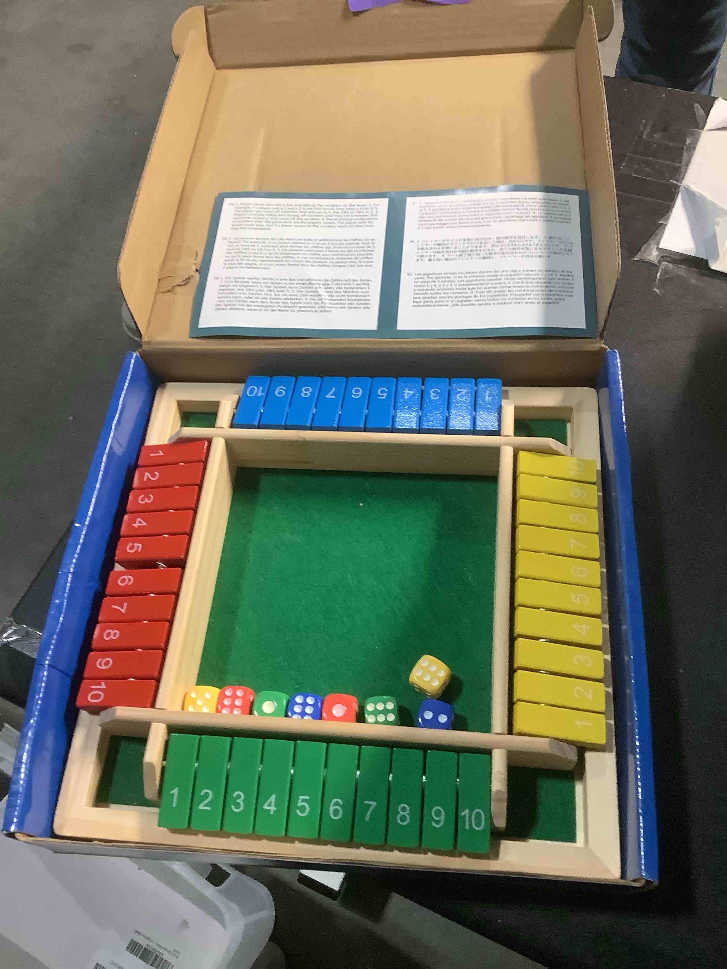 Condition photo showing Good Condition for Shut The Box Dice Game 2-4 Players, Wooden Board Table Math Game with 8 Dices, Classic Tabletop Version Family Games for Adults and Kids