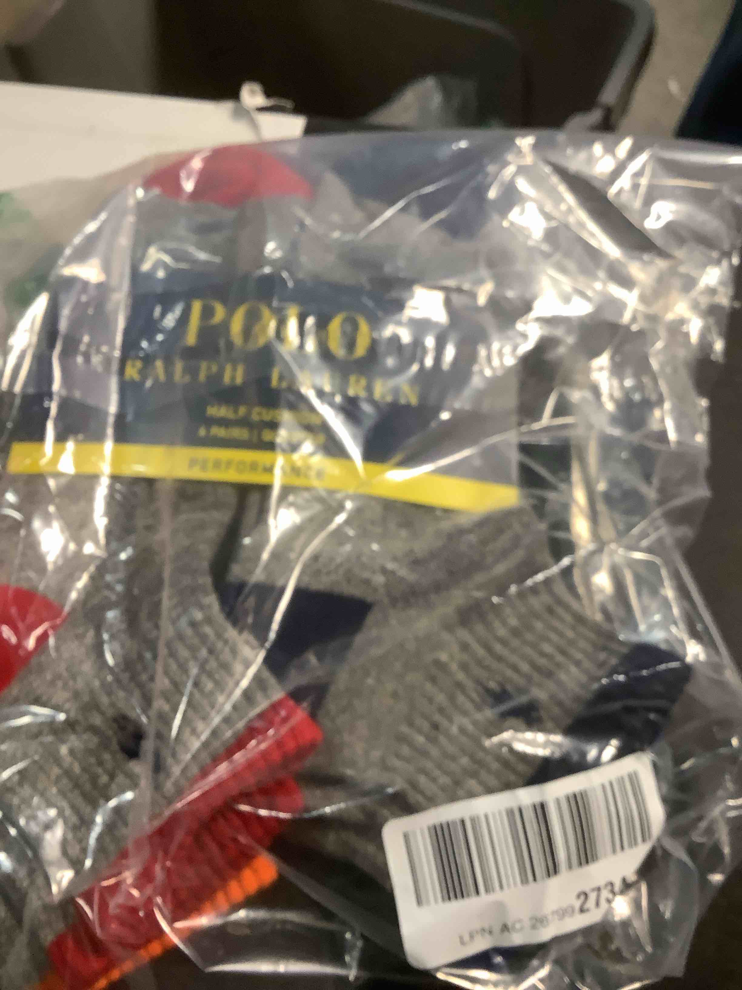 Condition photo showing Good Condition for POLO RALPH LAUREN Men's Performance Cotton Quarter Socks 6-12.5 Multicolor Tip Gray