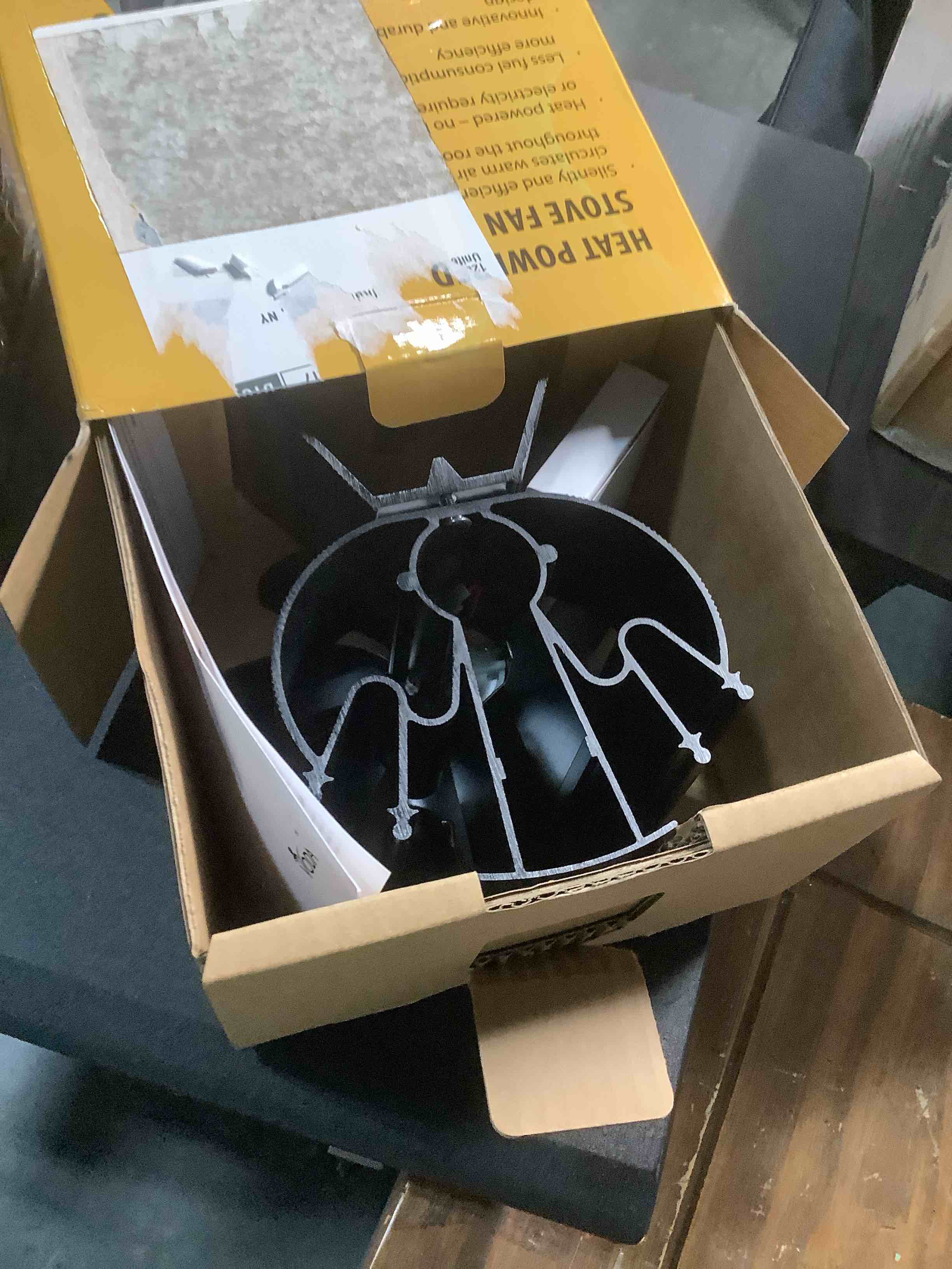 Condition photo showing Good Condition for VODA Stove Fan Heat Powered Fireplace Fans Non Electric, Heat Activated Thermal Fan 8 Blades for Wood Burning Stove/Log Burner, Stove Accessories Thermometer