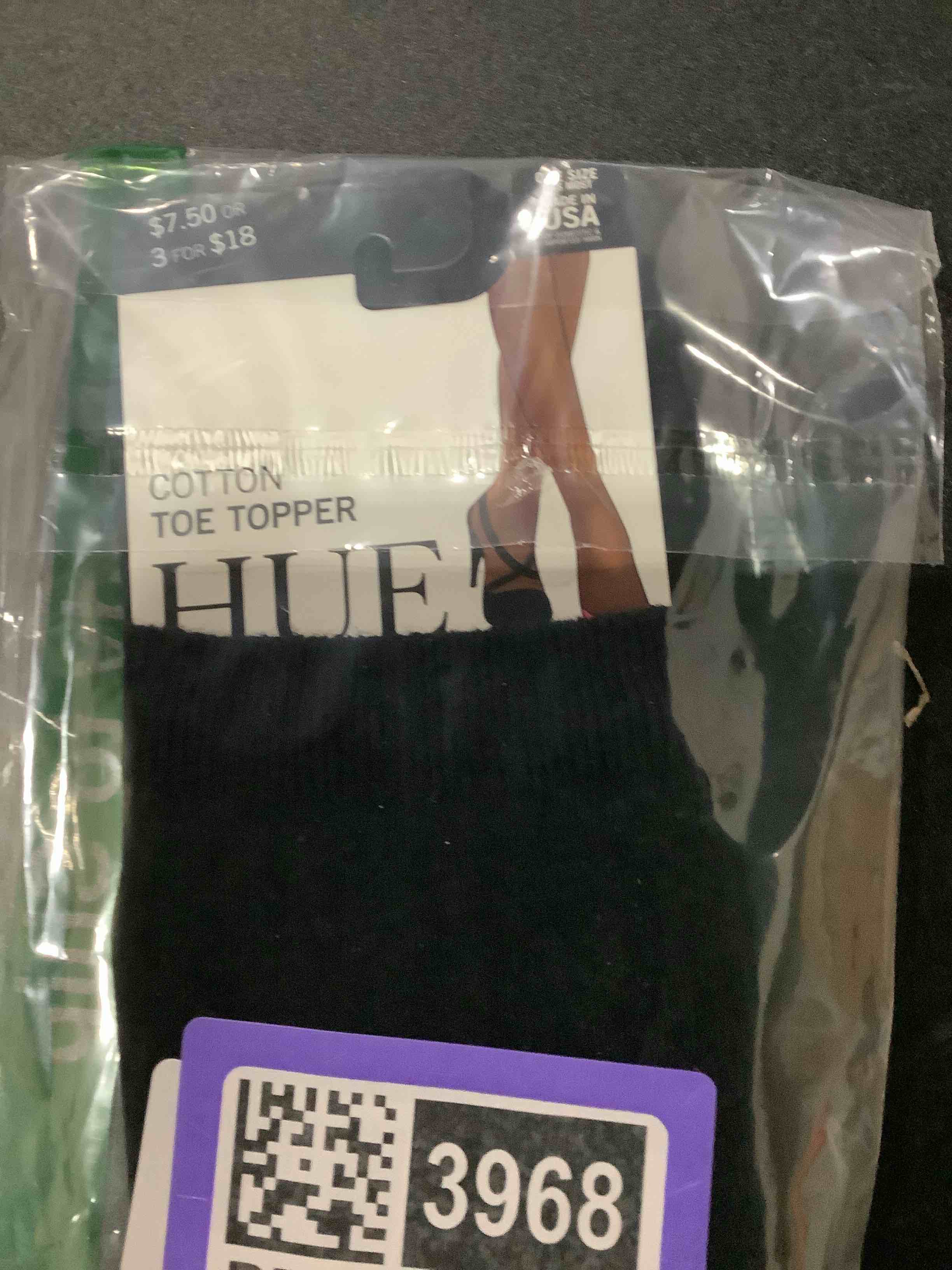 Condition photo showing New/Like New for HUE Women's Cotton Toe Topper Hidden Toe Cap Liner Socks 3 Pair Pack One Size Black