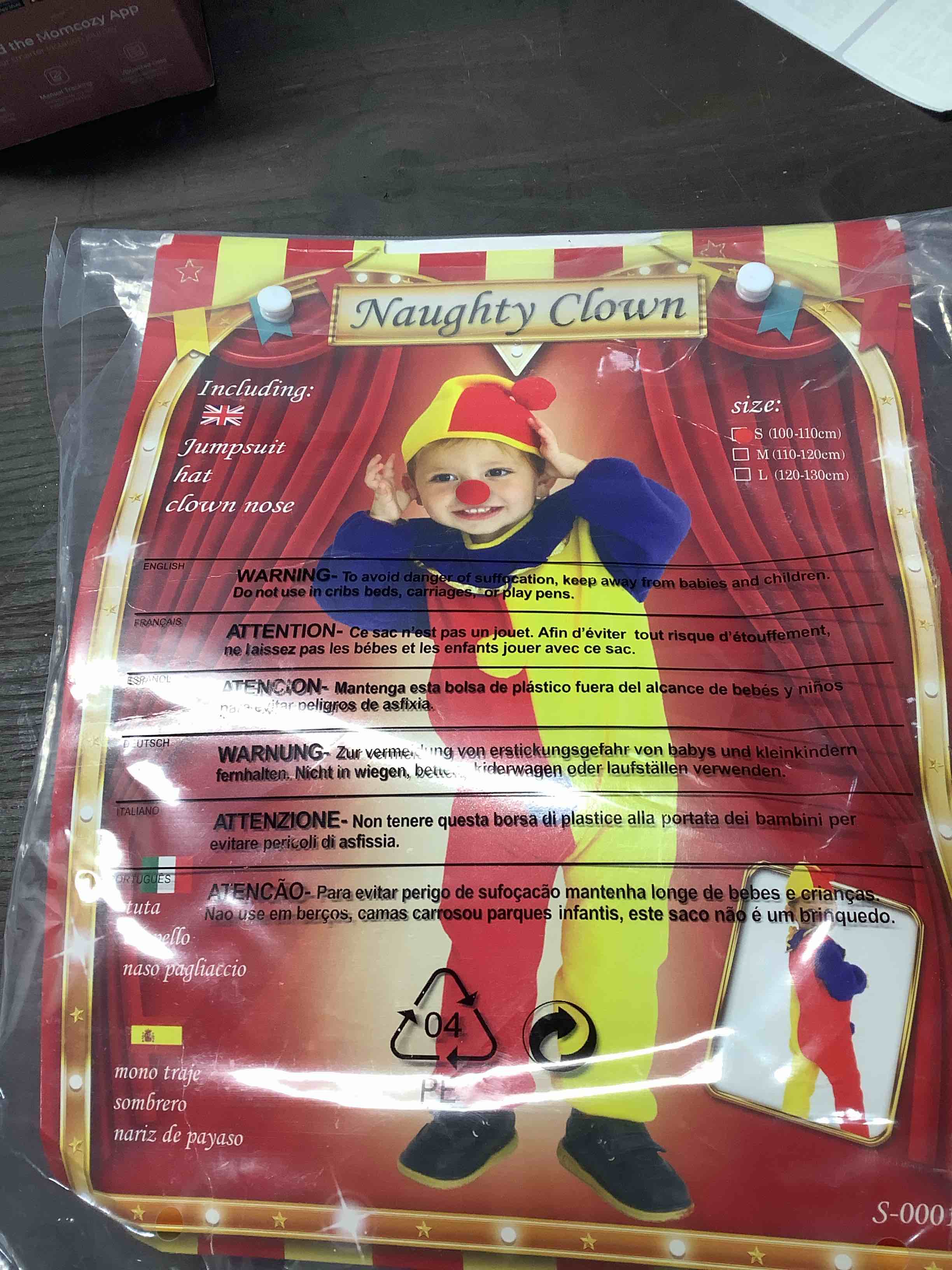 Condition photo showing Good Condition for Halloween Child's Clown Costume Kids Baby Jumpsuits Toddlers Dress Up with Clown Nose and Clown Hat 3-5T/39"-43" Clown Made of Soft Flannel Fabric