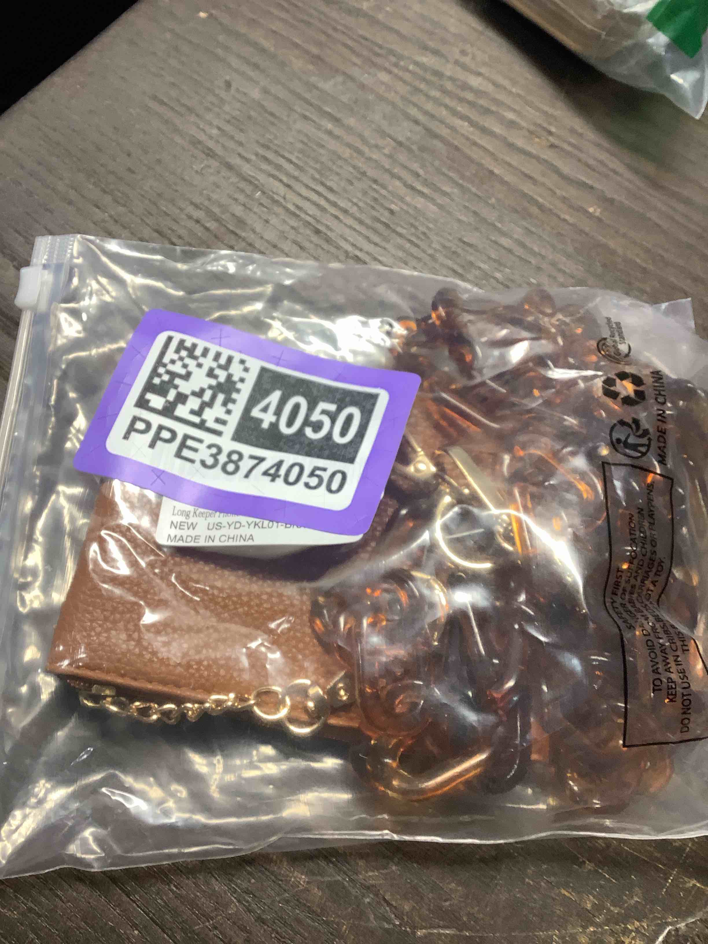 Condition photo showing Good Condition for Long Keeper Phone Crossbody Chain Acrylic Phone Lanyards with Zipper Wallet Women Cellphone Strap Wrist Bracelet Purse Strap Brown Gold