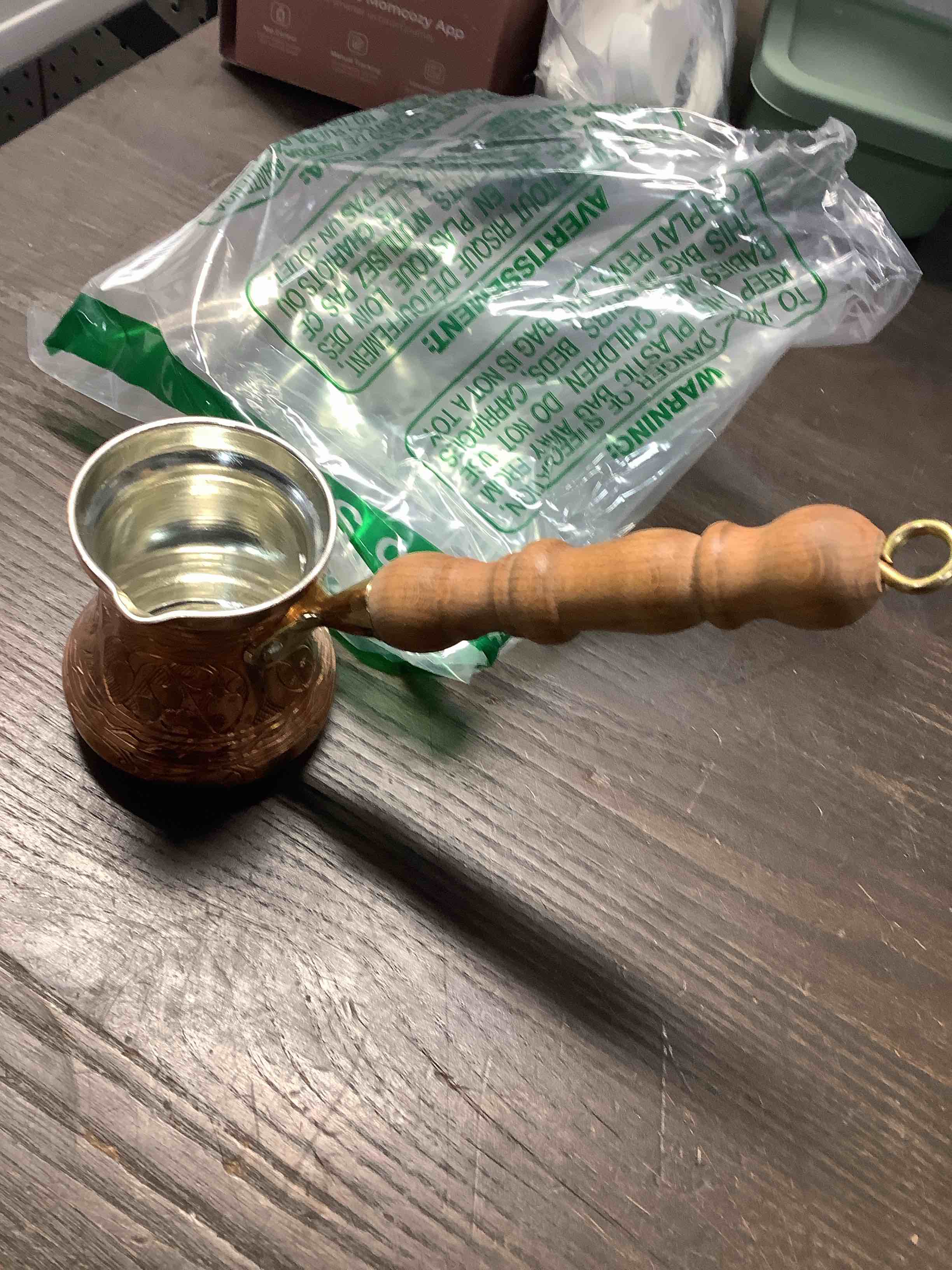 Condition photo showing Good Condition for PC Series (Small- 6 fl oz) - Thickest Solid Copper Engraved Turkish Greek Arabic Coffee Pot Wooden Handle Heavy Duty, Stovetop Coffee Maker, Jazzve, Cezve, Ibrik with Hammered Base 6 Ounces
