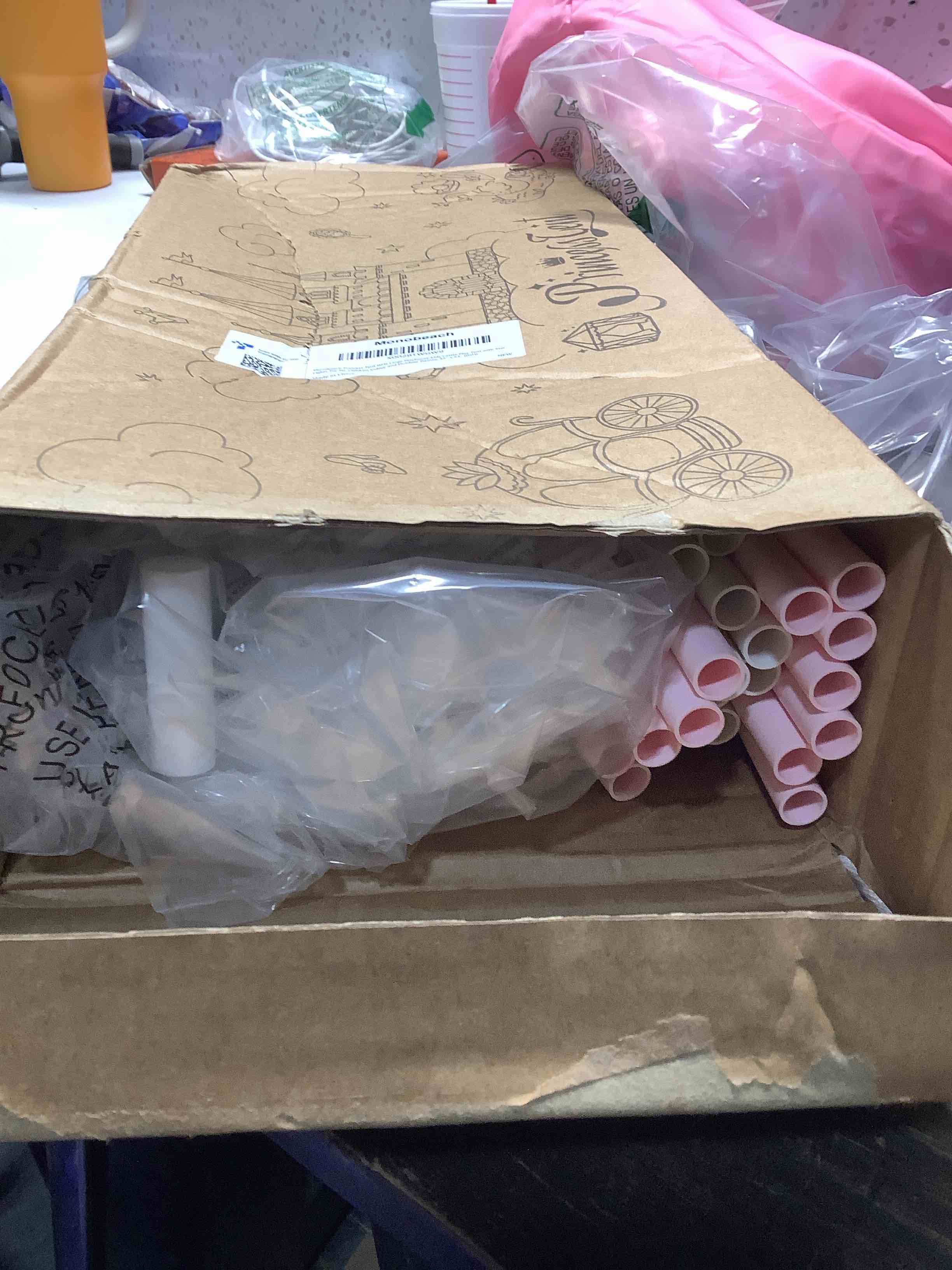 Condition photo showing Good Condition for Monobeach Princess Tent Girls Large Playhouse Kids Castle Play Tent with Star Lights Toy for Children Indoor and Outdoor Games, 55'' x 53'' (DxH) 01 Pink Tent with Little Star Lights