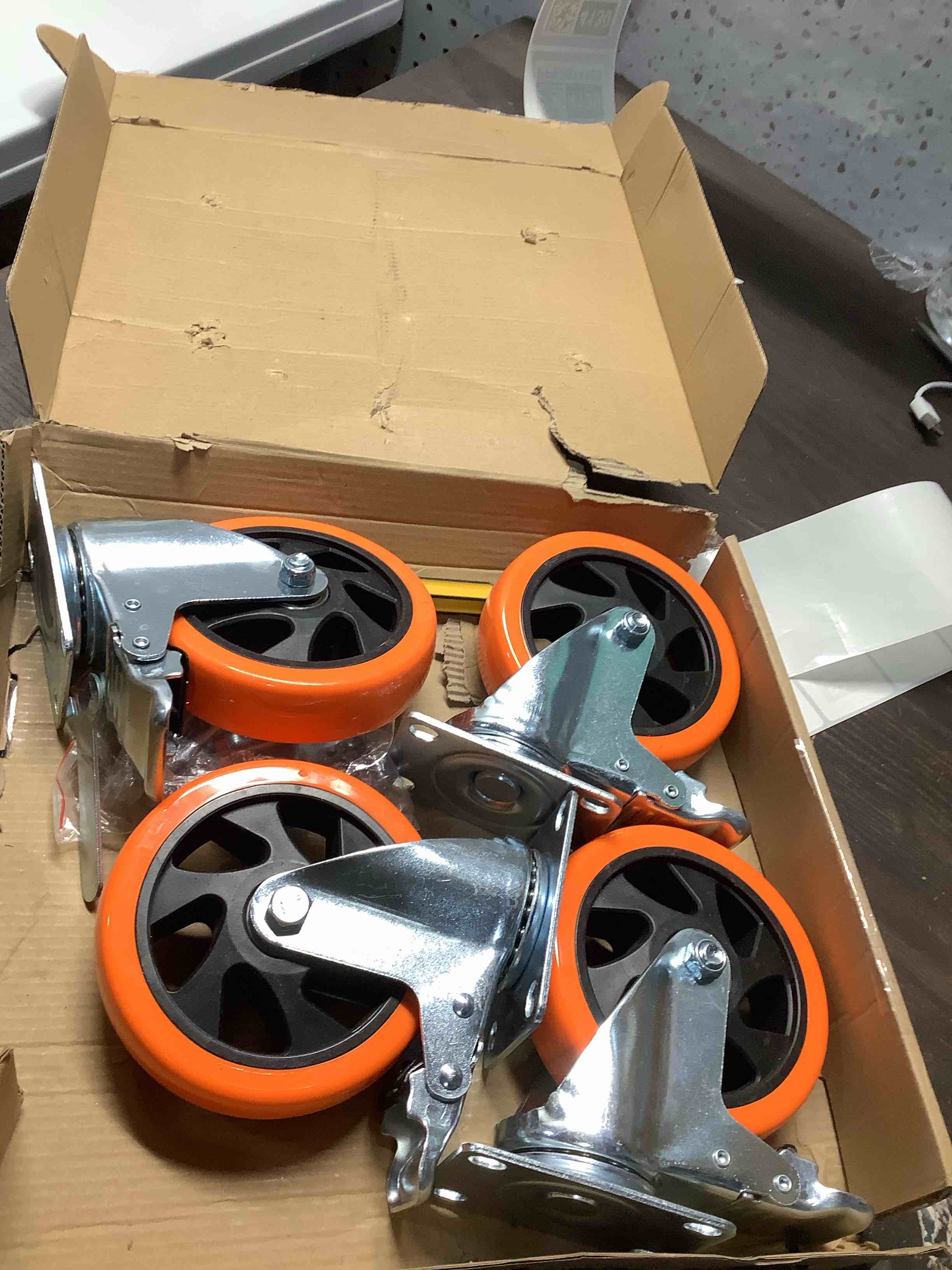Condition photo showing Good Condition for 5 inch Swivel Plate Casters Wheels with Screw Safety Dual Locking and Polyurethane Foam No Noise Wheels,Heavy Duty-550 Lbs Per Caster