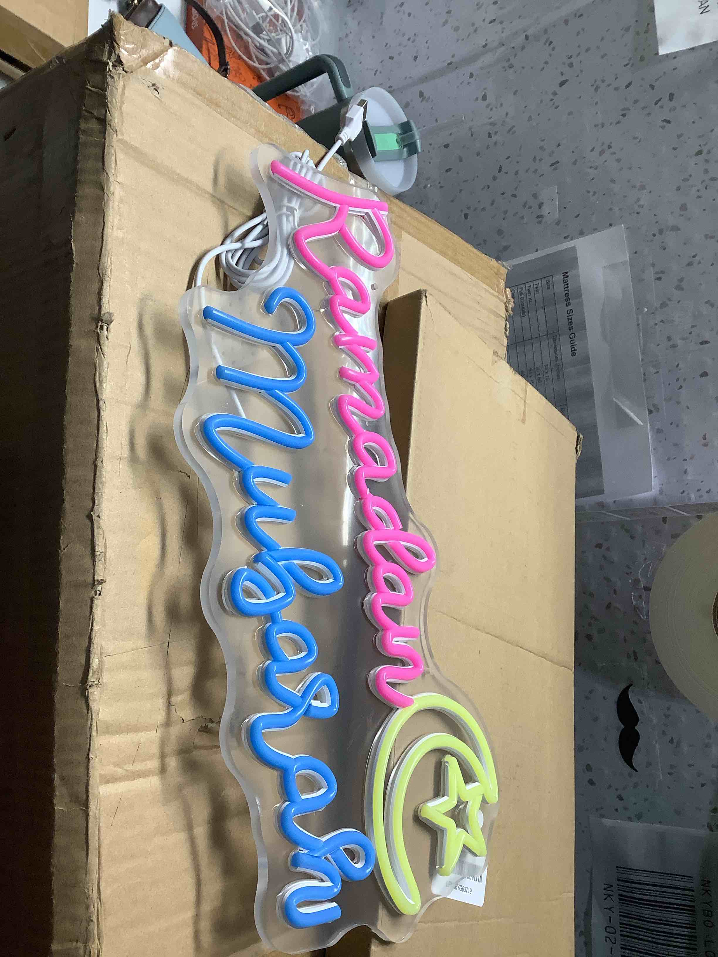Condition photo showing Good Condition for ramadan mubarak neon sign ramadan decoration for home islamic wall art moon star led neon light muslim islamic hanging decor light up sign eid gifts party supplies for room door window ramadan kareem