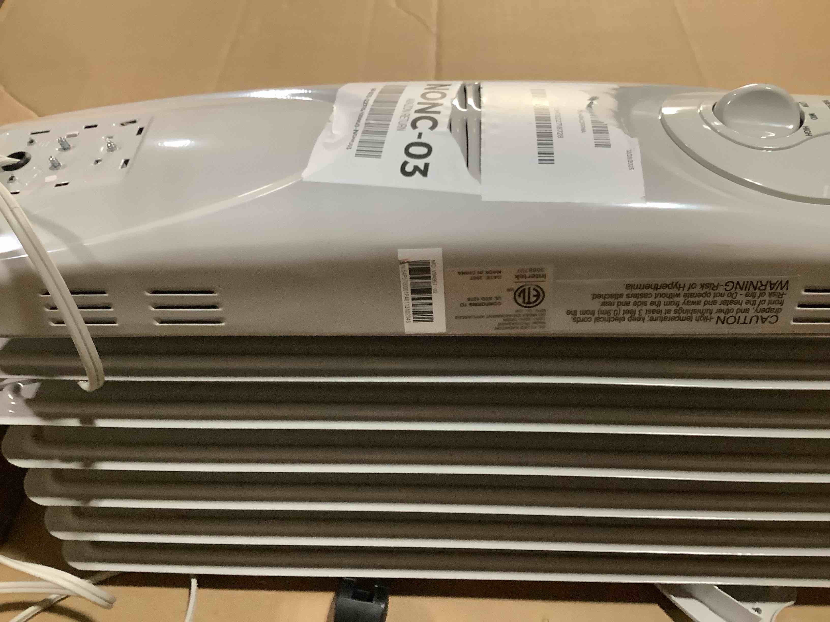 Condition photo showing As Is for pelonis oil filled radiator heater for large space, 2025 upgraded, space heaters with 1500w quiet warmth radiant heater, 3 heating modes, overheat & tip-over protection, adjustable thermostat, white