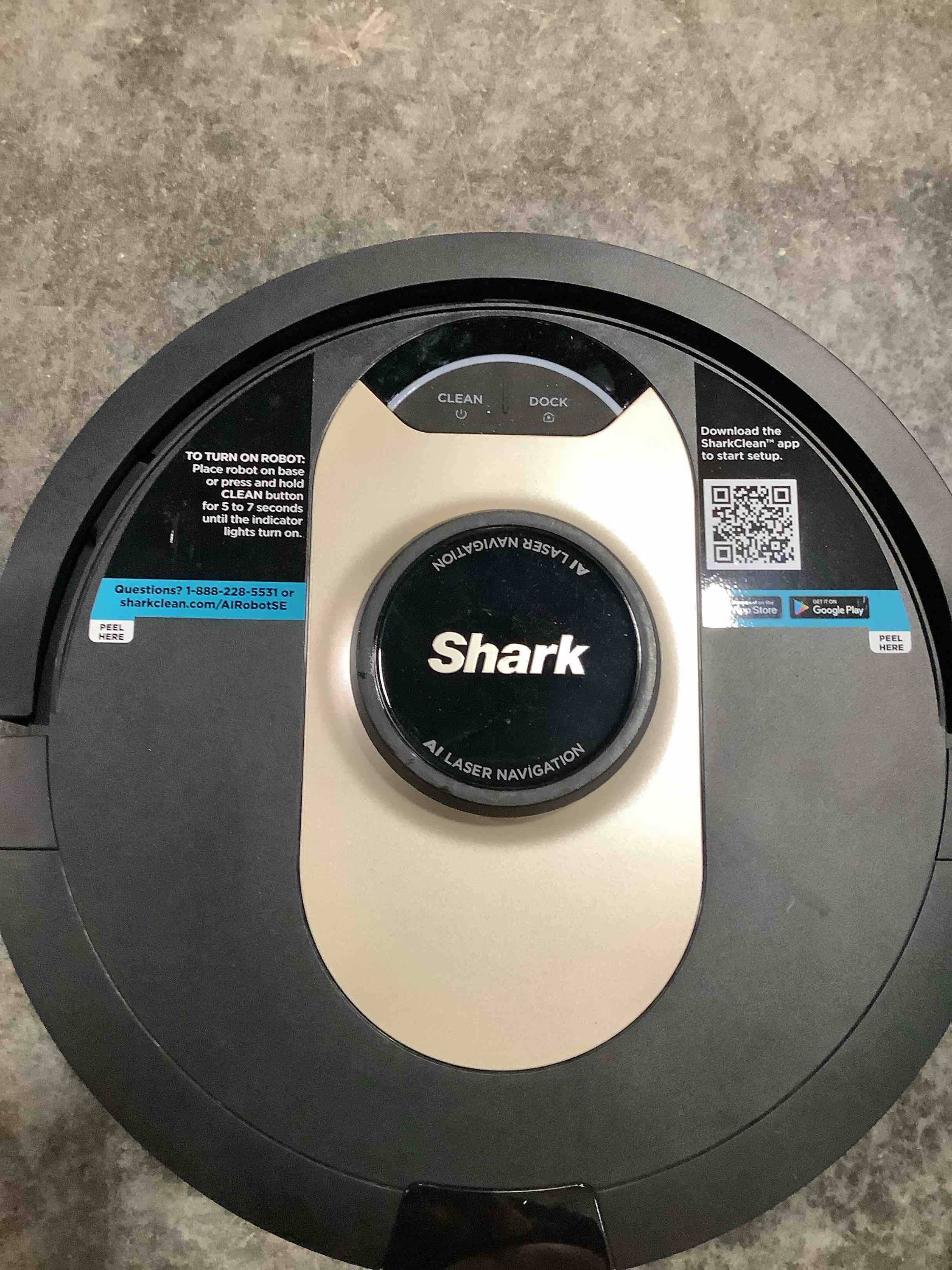 Condition photo showing As Is for shark av2001 ai robot vacuum with self-cleaning brushroll, object detection, advanced navigation, home mapping, perfect for pet hair, compatible with alexa, gray