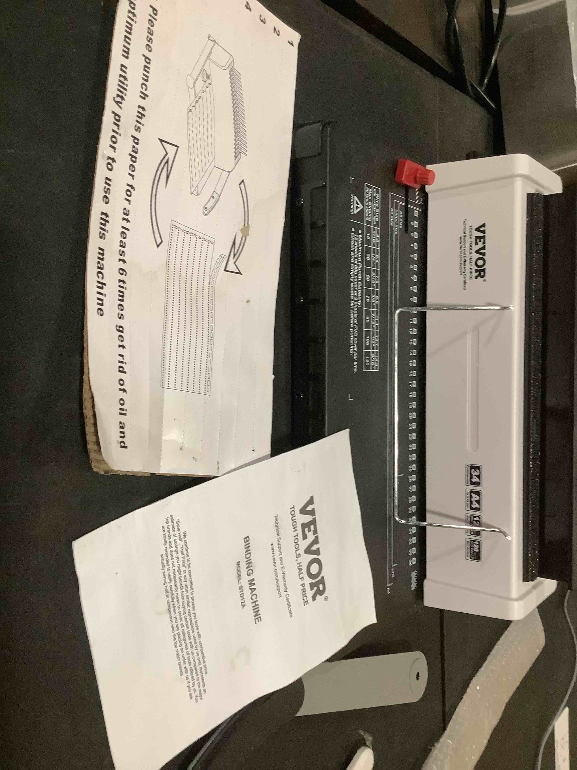 Condition photo showing Good Condition for vevor coil binding machine, manual book maker 34-holes binding 120 sheets, punch binder with adjustable side margin, for letter size, a4, a5