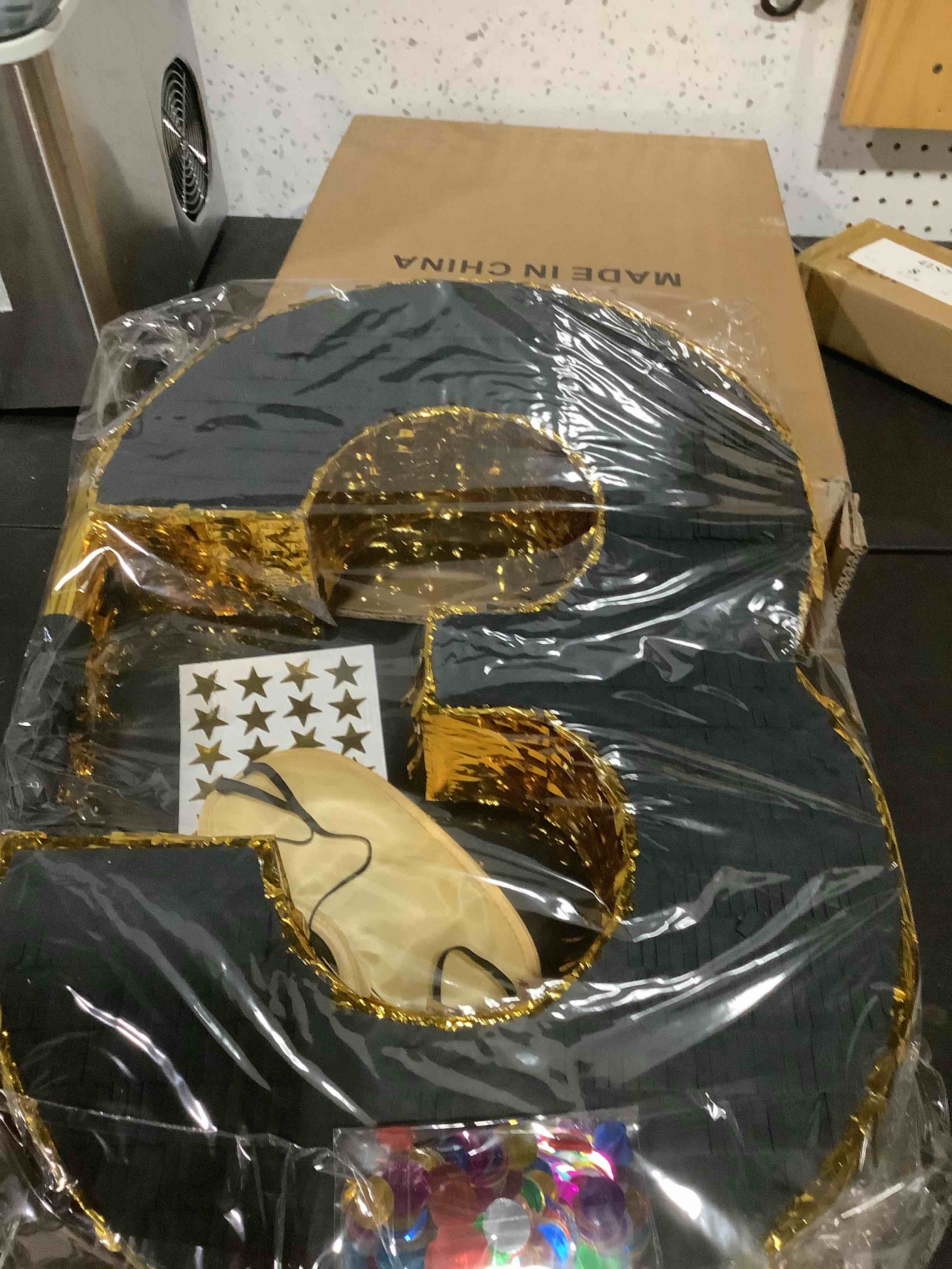 Condition photo showing Good Condition for pcfing 20 inch number 3 piñata gold black with 30 inch piñata stick blindfold confetti for man women boys girls birthday party decorations, anniversary celebration, fiesta