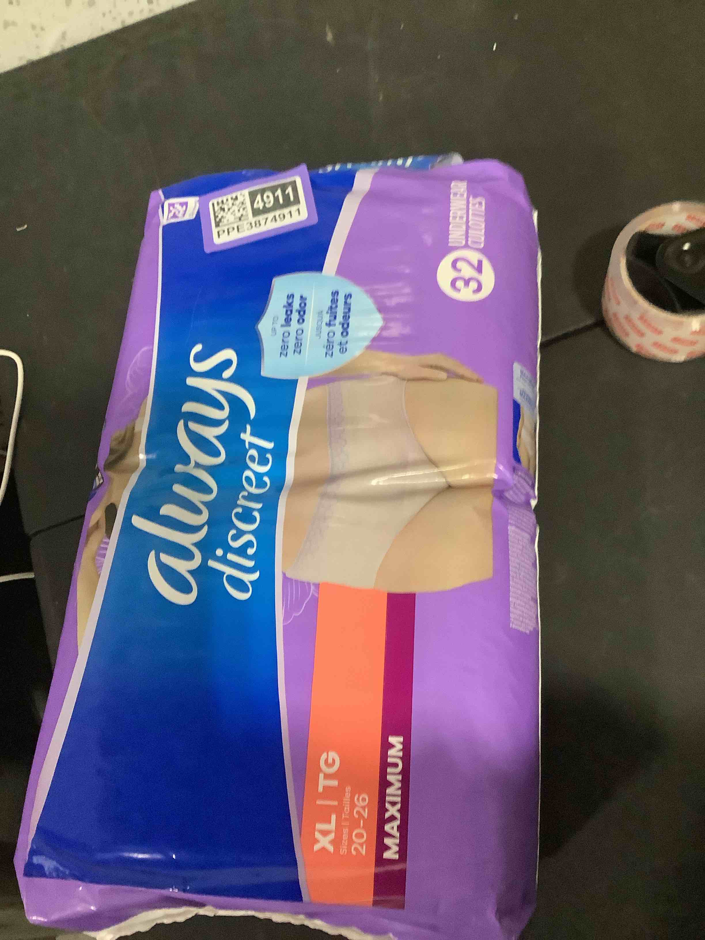 Condition photo showing As Is for always discreet incontinence underwear women's - maximum protection - extra large - 32ct
