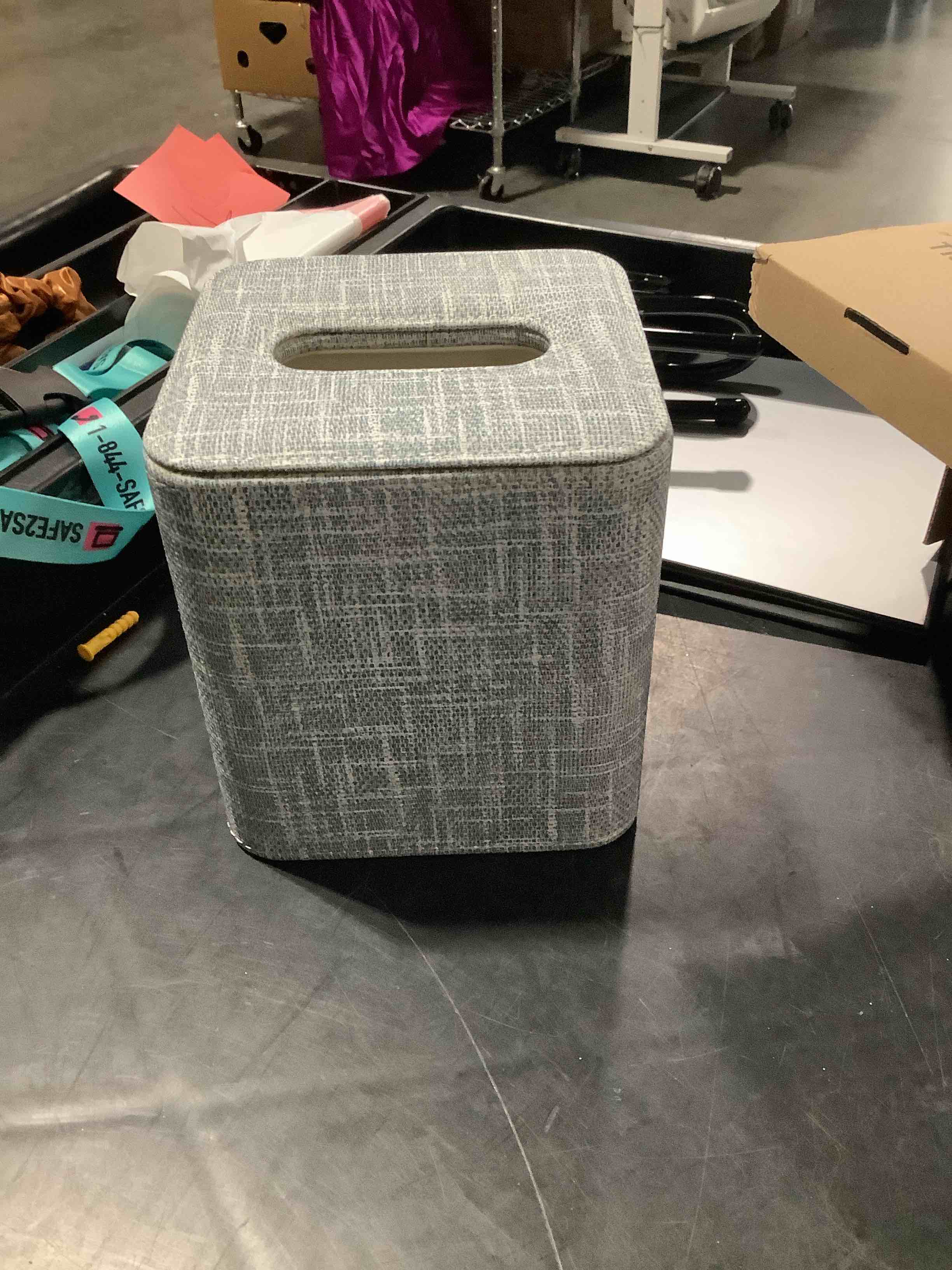 Condition photo showing New/Like New for blue and cream texture pu leather tissue box cover square tissue box holder with magnetic closure, decorative tissue holder for bathroom bedroom office (silver)