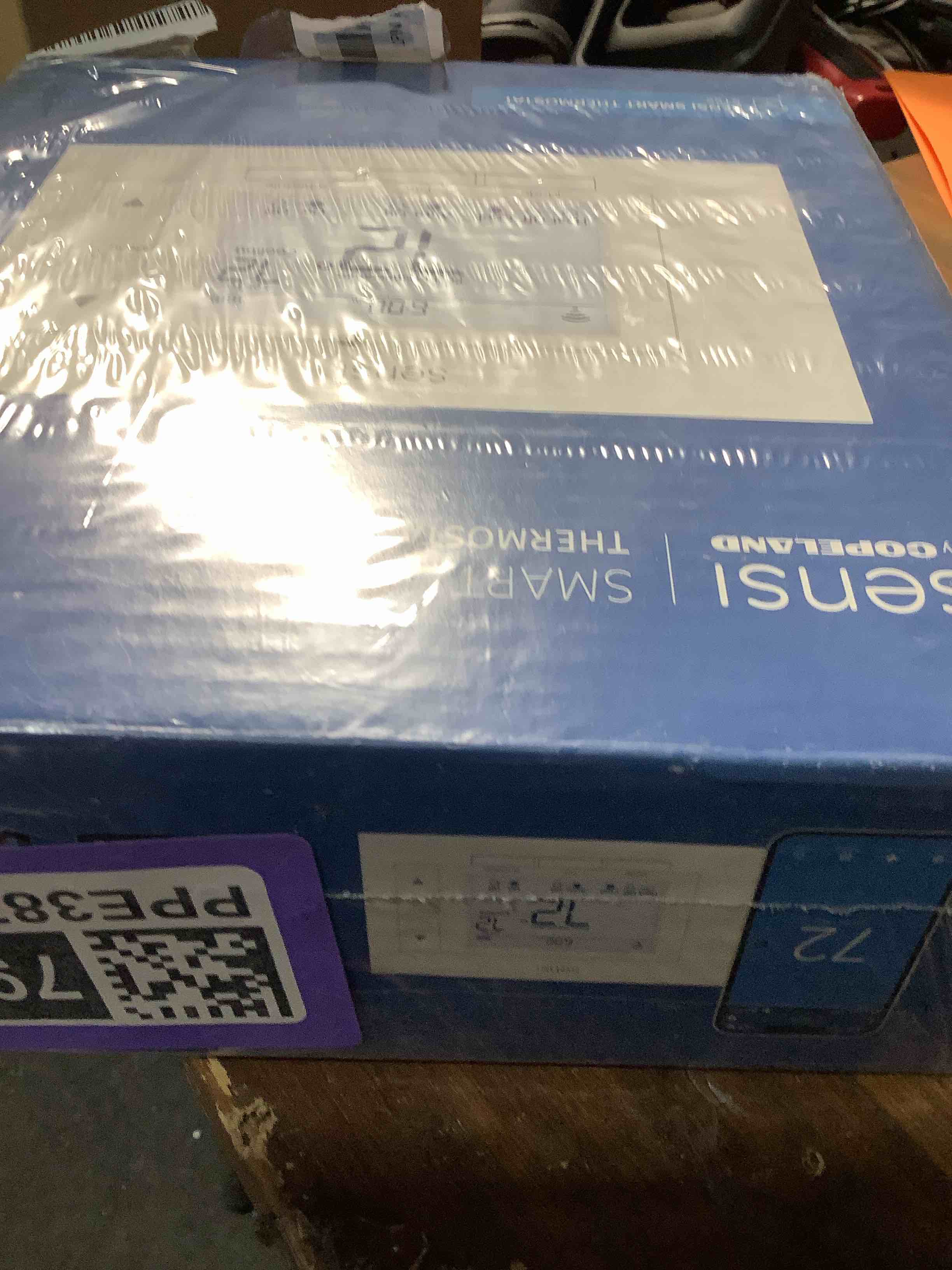 Condition photo showing New/Like New for sensi smart thermostat, 100 years of expertise, wi-fi, data privacy, programmable, easy diy install, works with alexa, energy star certified, mobile app, st55