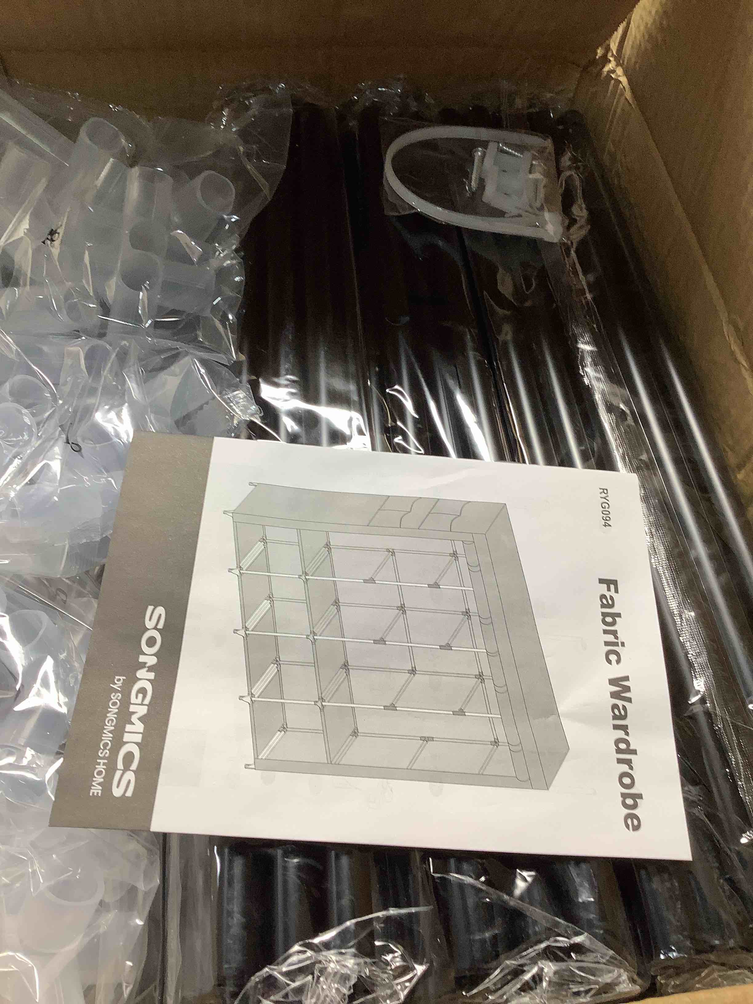 Condition photo showing Good Condition for songmics portable closet, wardrobe closet organizer with cover, 4 hanging rods and shelves, 4 side pockets, 17.7 x 66.9 x 65.7 inches, large capacity for bedroom, living room, ink black uryg094b02 4 tiers?66.9"l? ink black