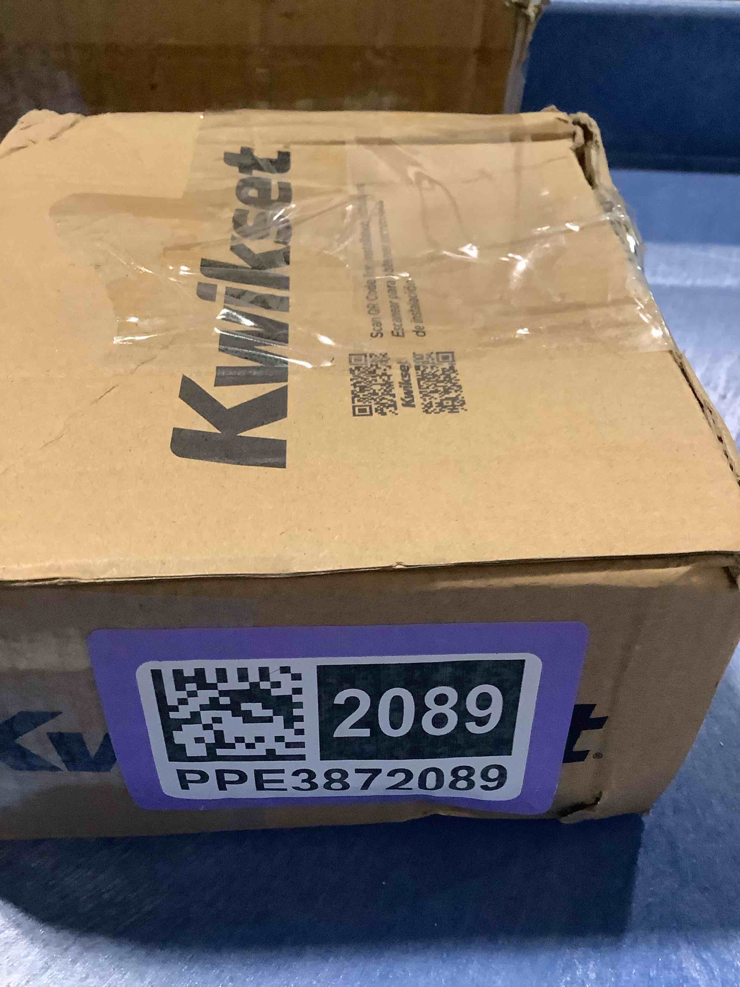 Condition photo showing As Is for similar kwikset delta entry door handle with lock and key, secure keyed reversible lever, exterior doorlock, doorknob for front entrance and bedrooms in satin chrome
