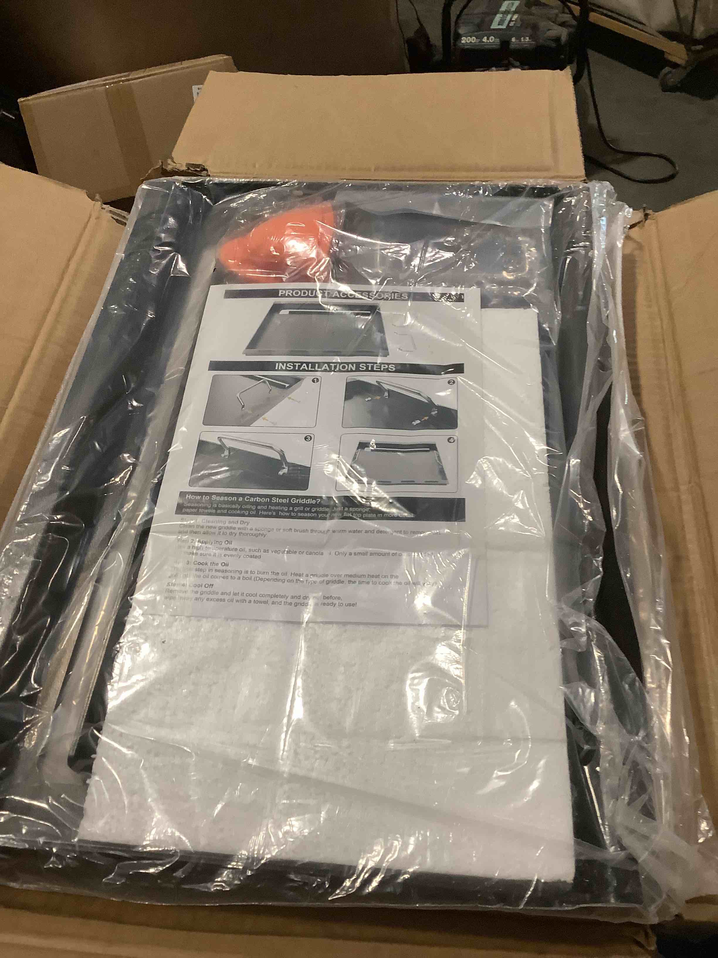 Condition photo showing Good Condition for full-size griddle inserts for weber old spirit 200 series e/s 200 & 210 side control panel, flat top griddle for weber spirit 500 genesis silver a, replace for 7521 7522 7523 65904 65905 15" x 21.7" x 3"