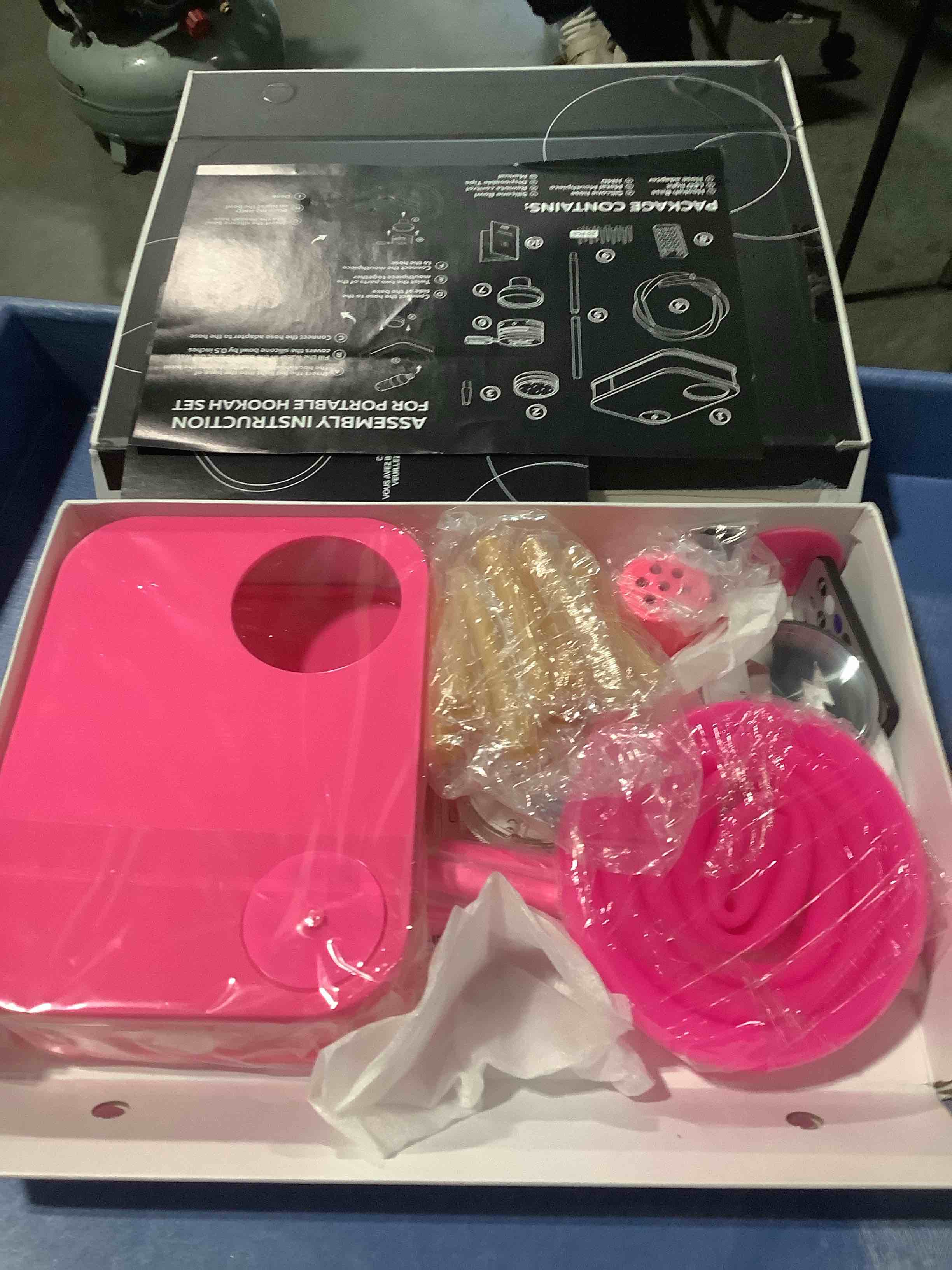 Condition photo showing Good Condition for m. rosenfeld hookah set with everything - premium pink hookah set and case for travel flat hookah box hooka set with charcoal holder & coal cover- travel hooka set with everything