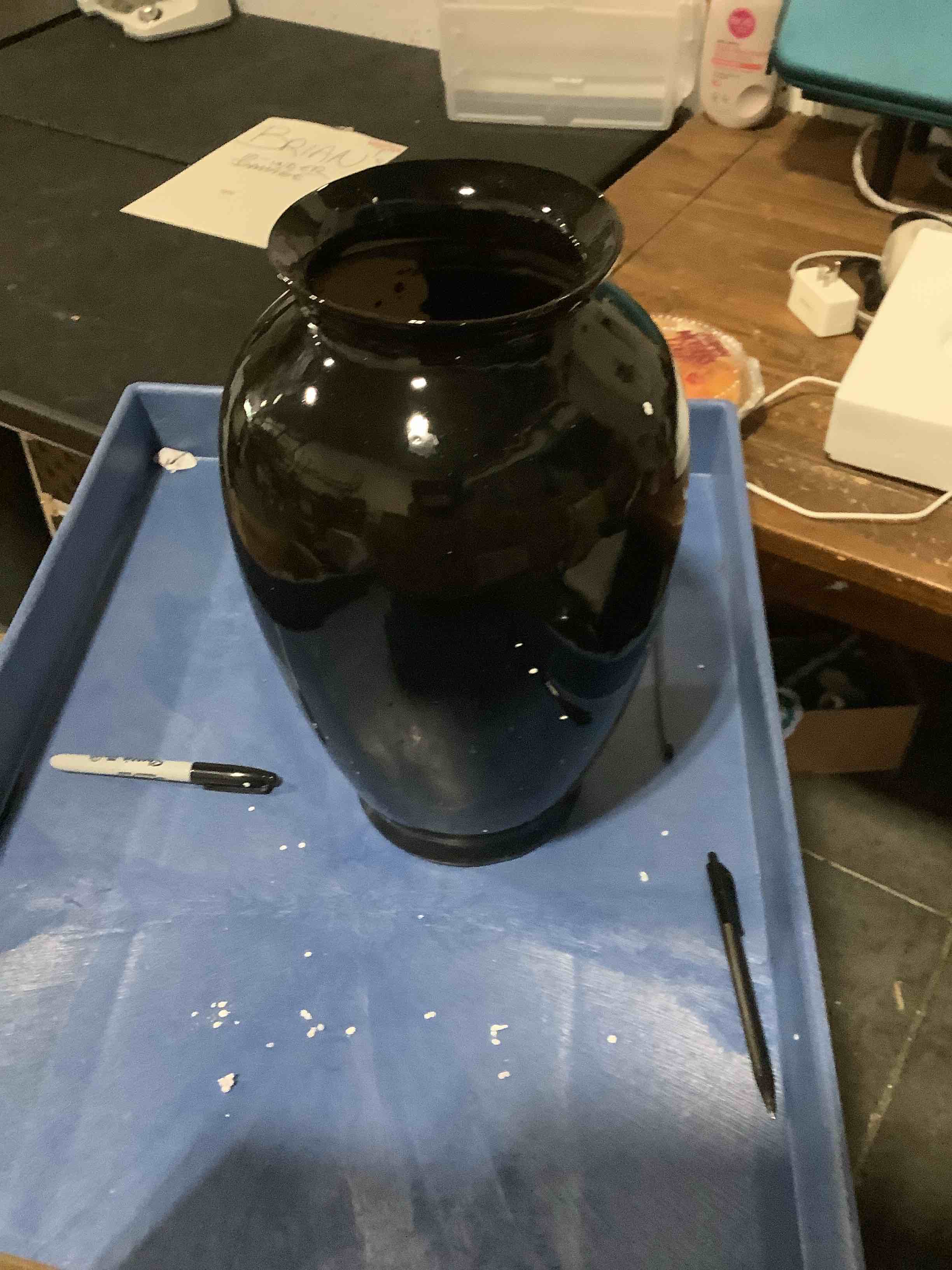 Oriental Furniture 14" Solid Black Porcelain Tung Chi Vase