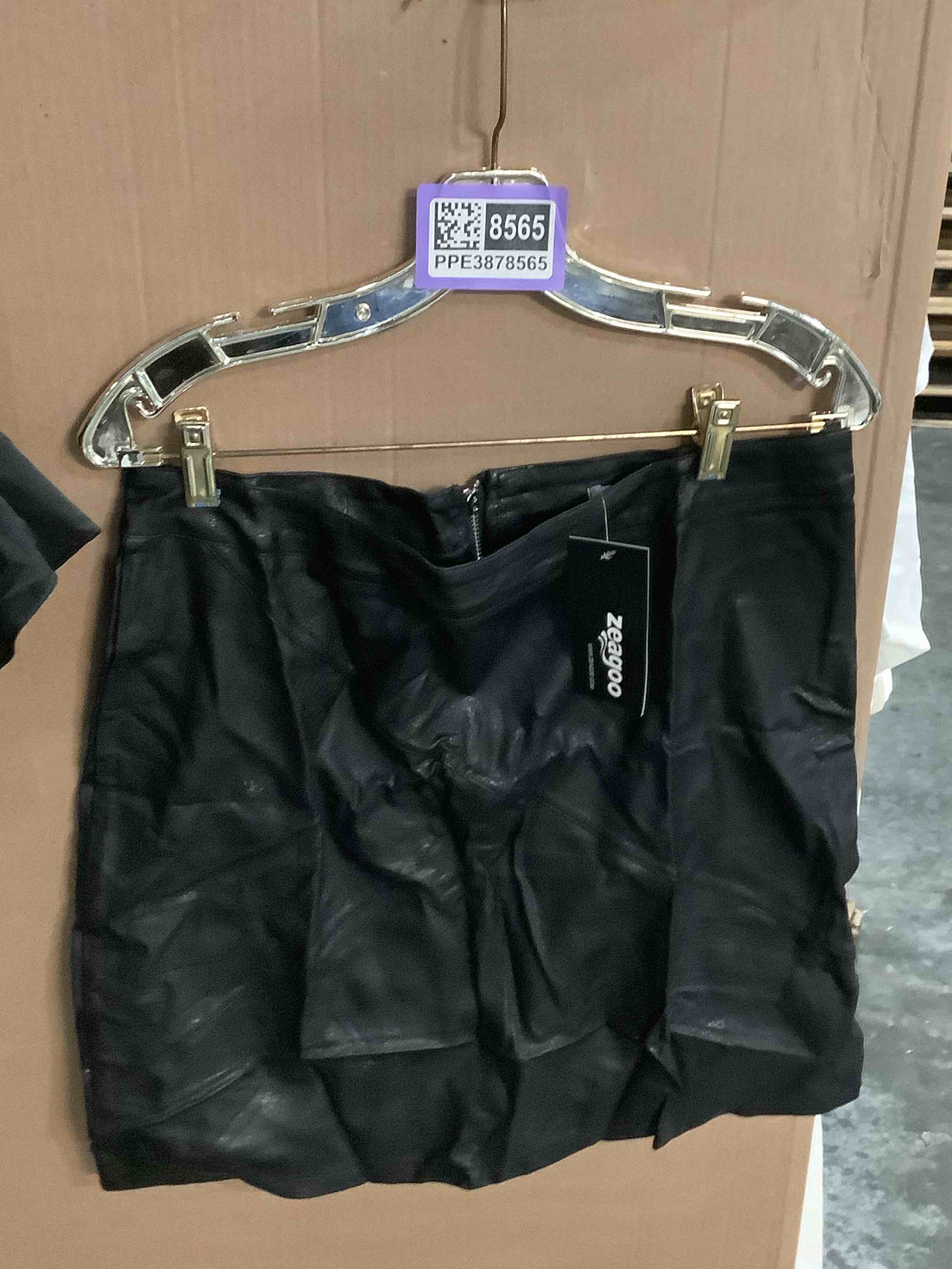 Condition photo showing New/Like New for zeagoo women’s black faux, leather patchwork miniskirt high waist zip back 