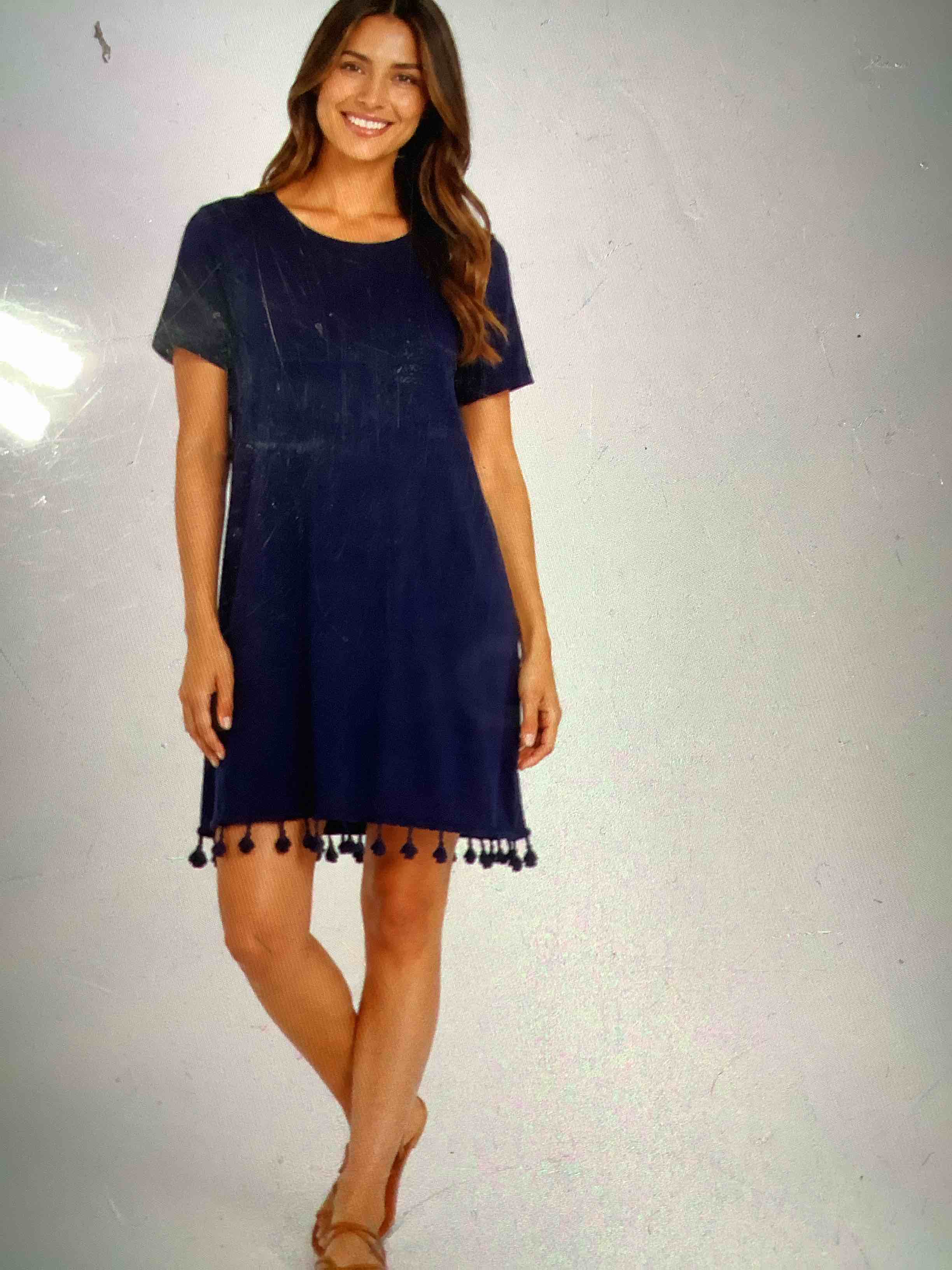 women’s navy blue tassel, ham, T-shirt, dress casual short sleeve tunic cover-up size large
