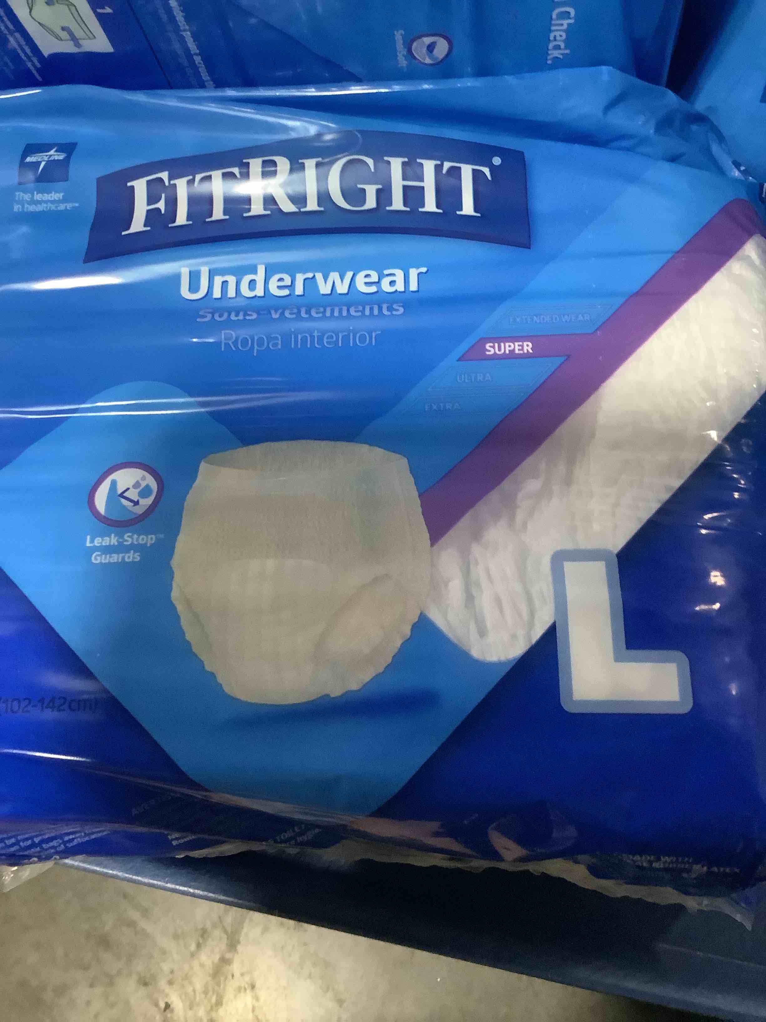 Condition photo showing Good Condition for a couple removed 85% full fitright super protective unisex incontinence underwear, maximum absorbency, large (40-56 inch waist), dependable comfort & leak protection, 20 count large (20 count)